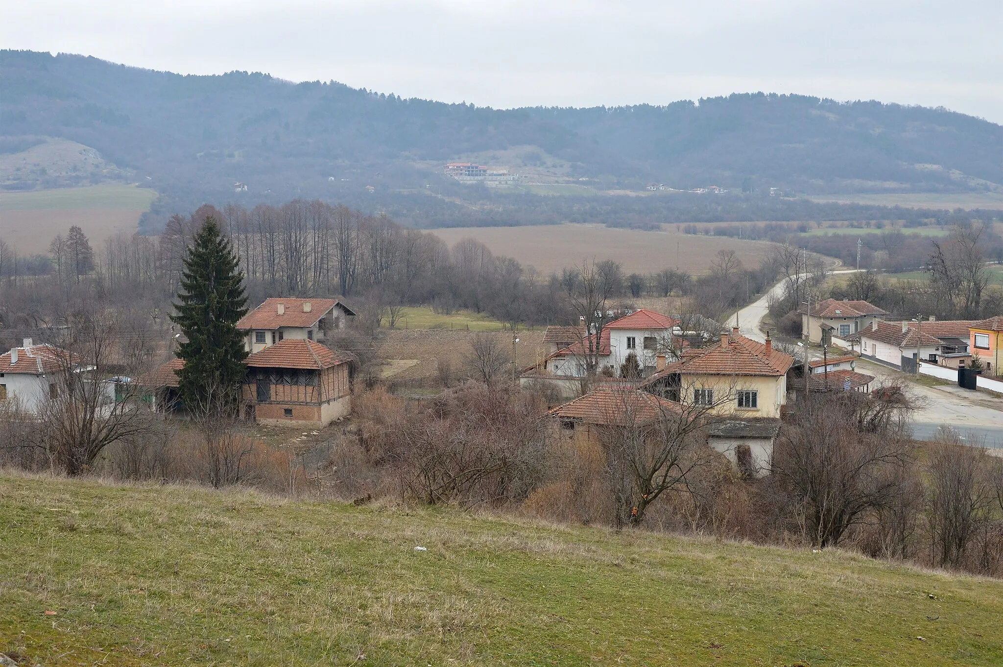 Photo showing: Houses at the outskirts of Novachene, Sofia District, Bulgaria.