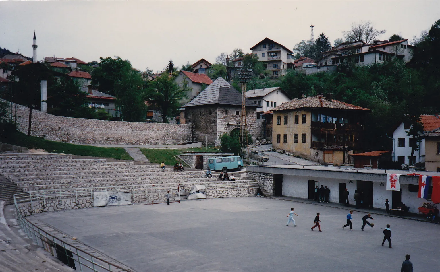 Photo showing: I took this shot on accident--but I've captured the old city wall and a gate everyone had to pass through to get to Sarajevo's old town Bascarsija, which was an important stop on the Silk Road.