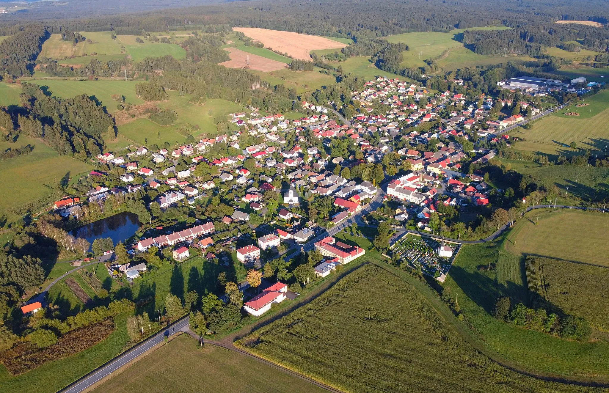 Photo showing: Aerial picture of Vojnův Městec village in the Czech Republic