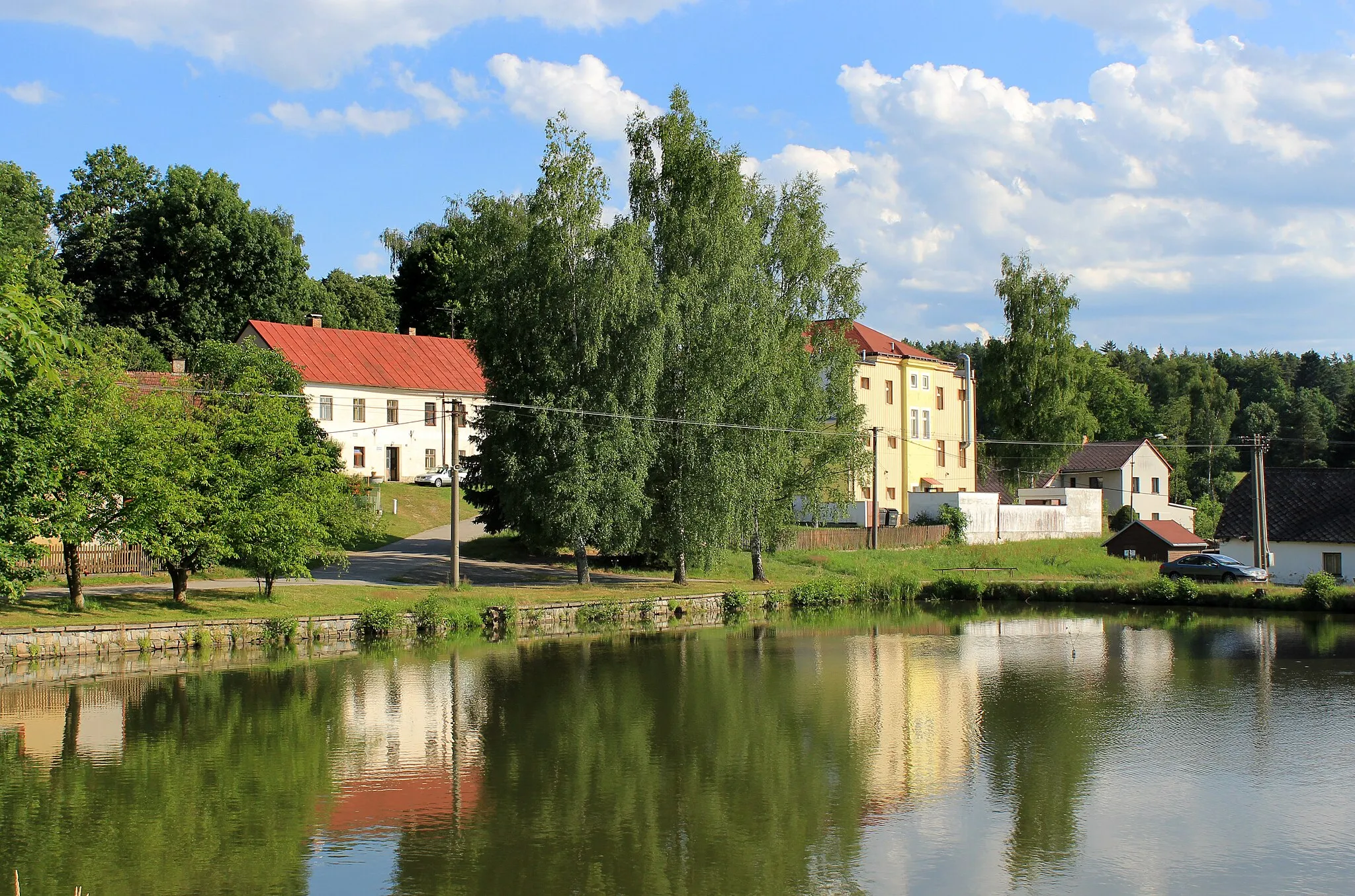 Photo showing: Common pond in Lomy, part of Člunek, Czech Republic.