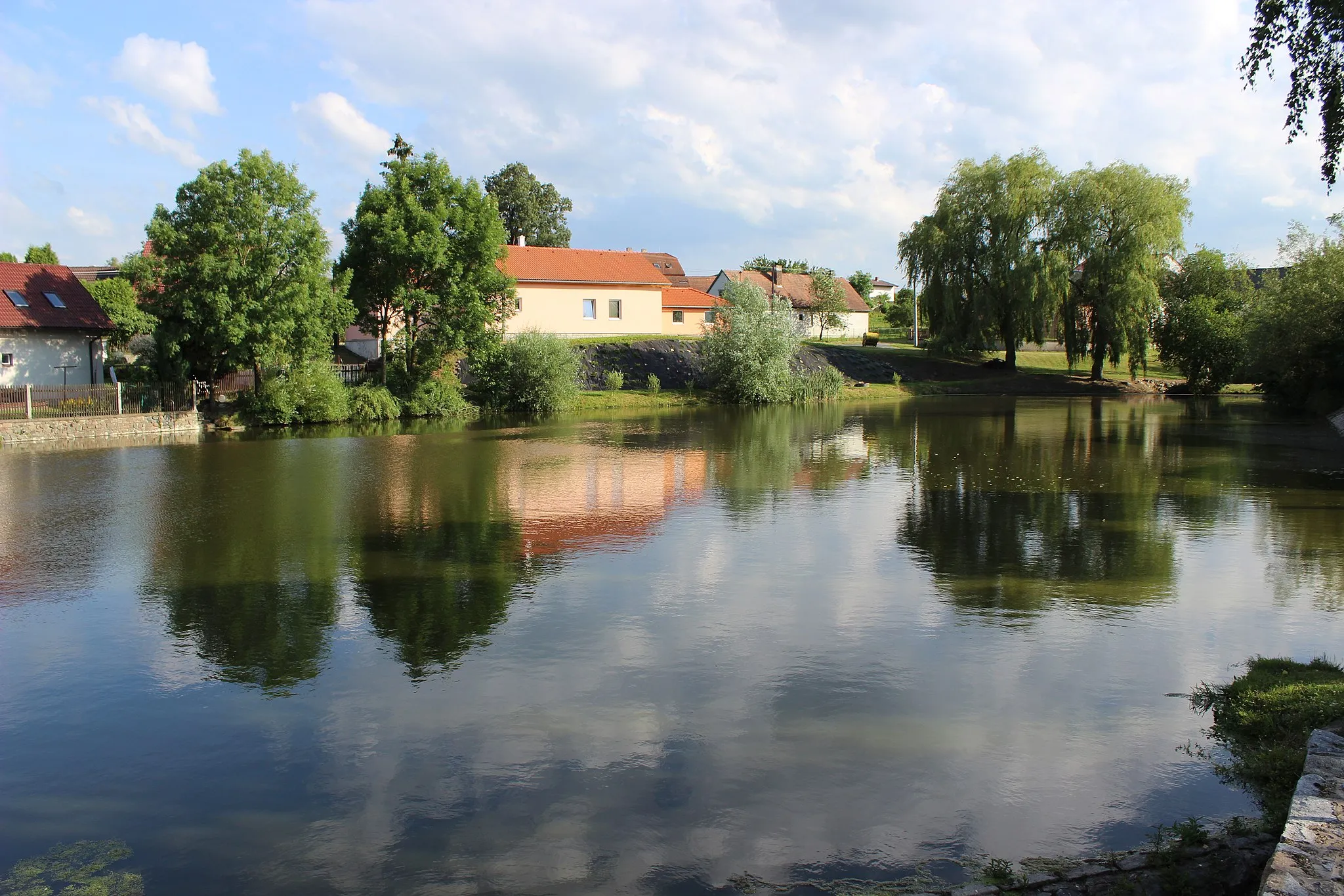 Photo showing: Dům s rybníkem v Brzoticích, části Lokte v benešovském okrese.