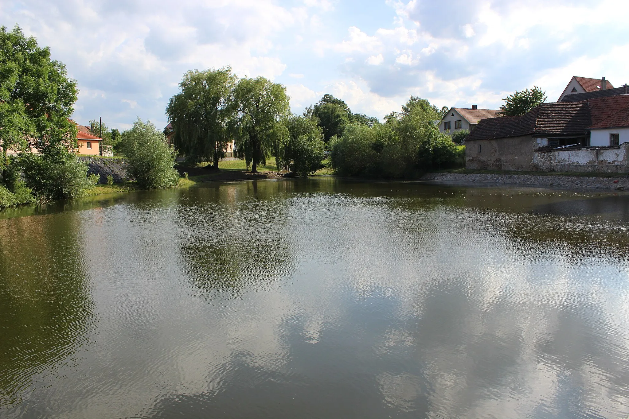 Photo showing: Nádrž na návsi v Brzoticích, části Lokte v benešovském okrese (pohled od severu).