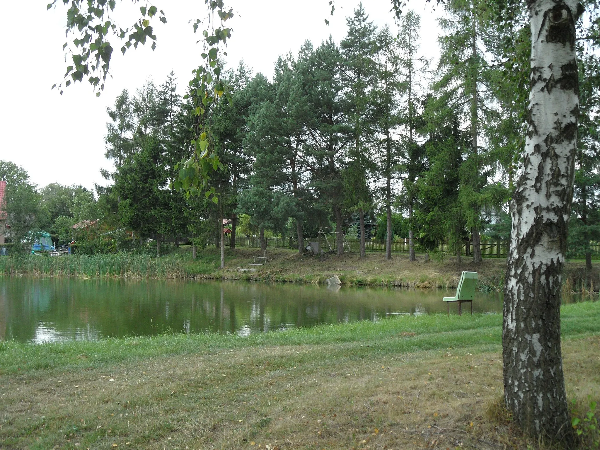 Photo showing: Zdeslavice (Chlístovice) E.Pond and Houses in Background, Kutná Hora District, the Czech Republic.