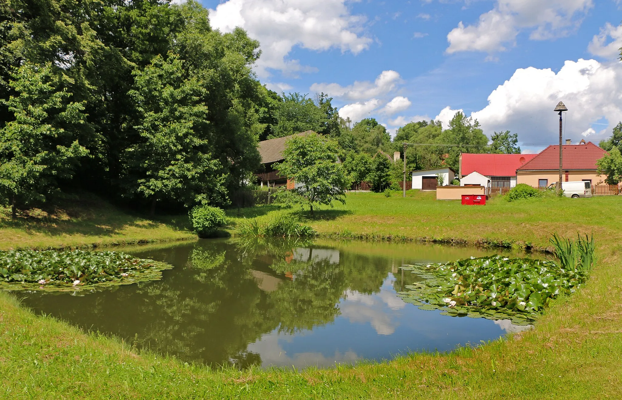 Photo showing: Common pond in Stajiště, part of Pavlov, Czech Republic.