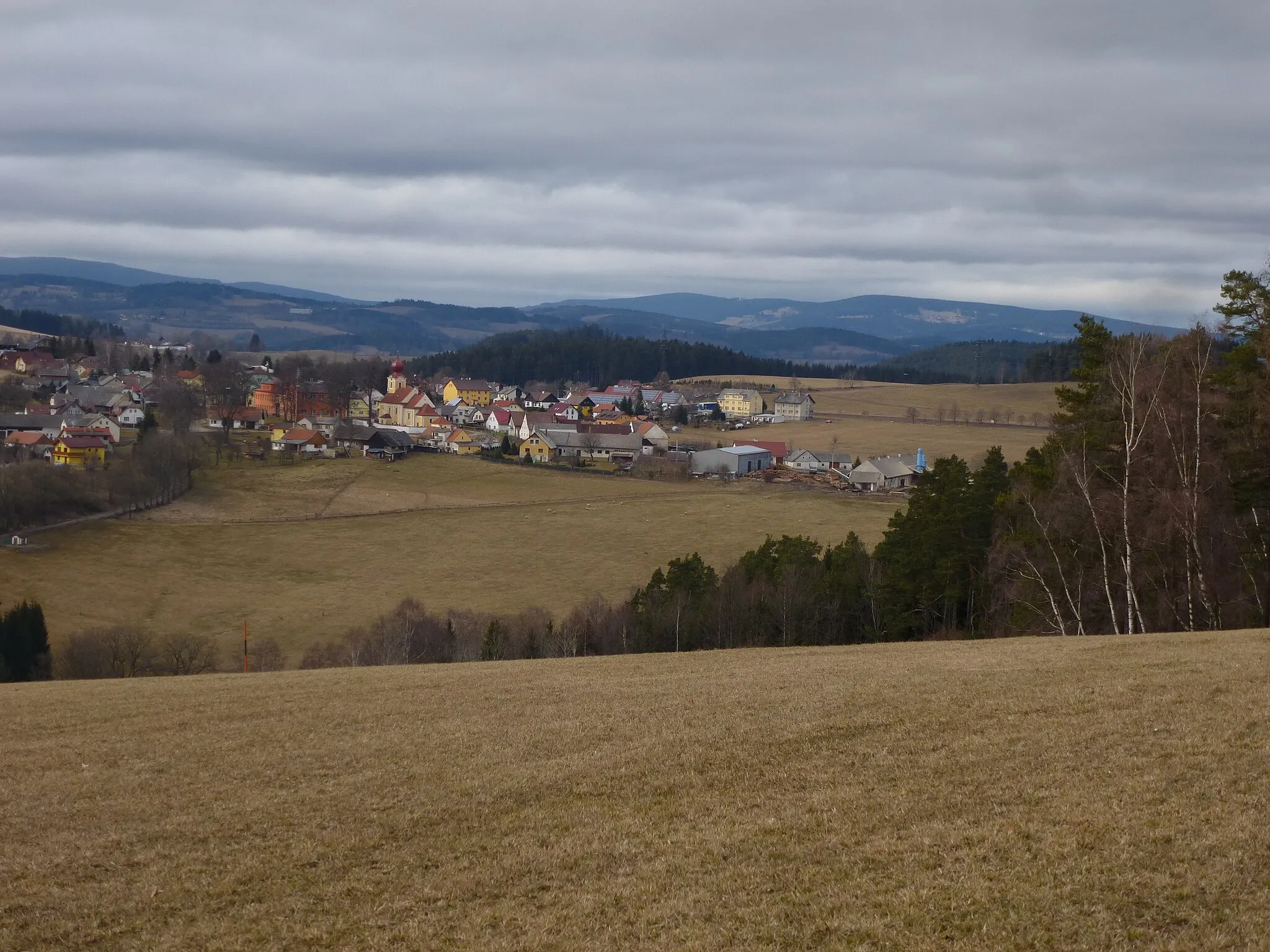 Photo showing: View of Šumavské Hoštice from Škarez