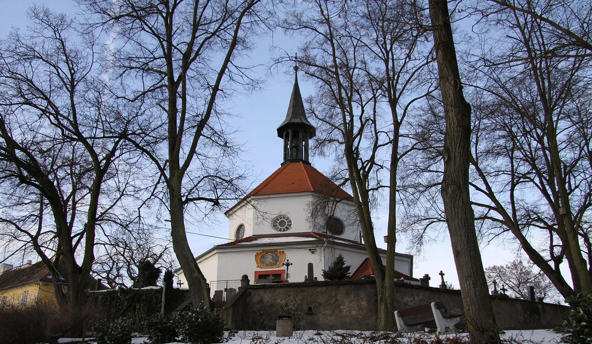 Photo showing: Skočice village in Strakonice District, Czech Republic. Church