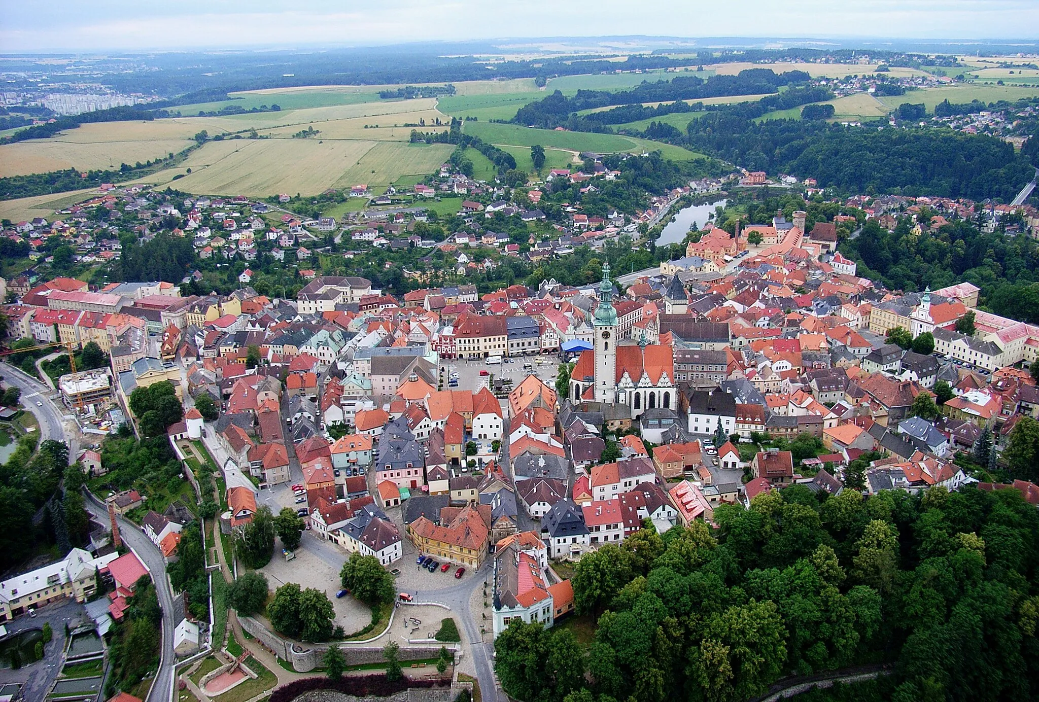 Photo showing: Tábor, Czech Republic. An aerial view of the Old Town from north.