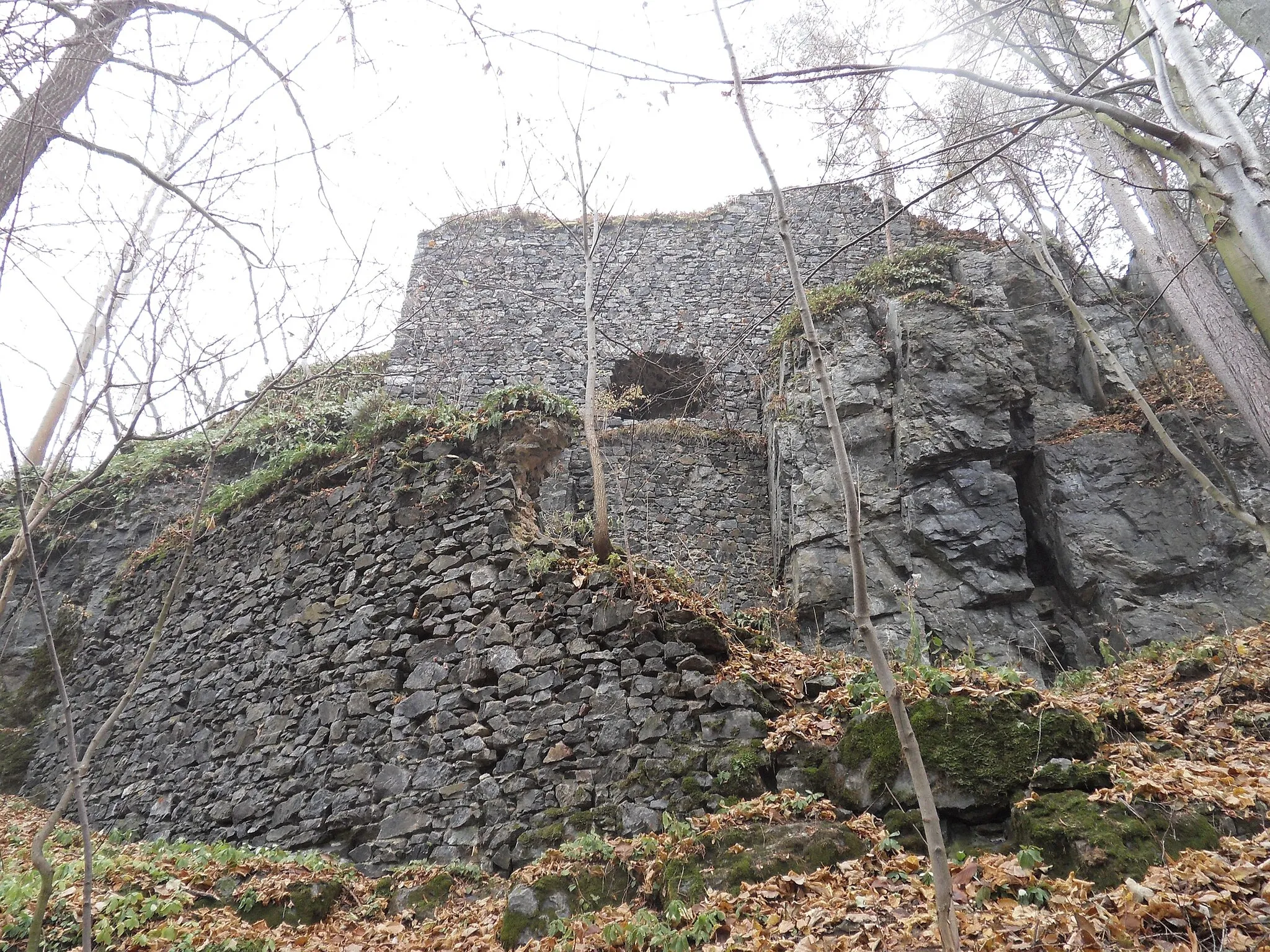 Photo showing: Castle Skála (Ruins of castle in Plzeň-South District ). View from the northwest to the cental part of the castle.