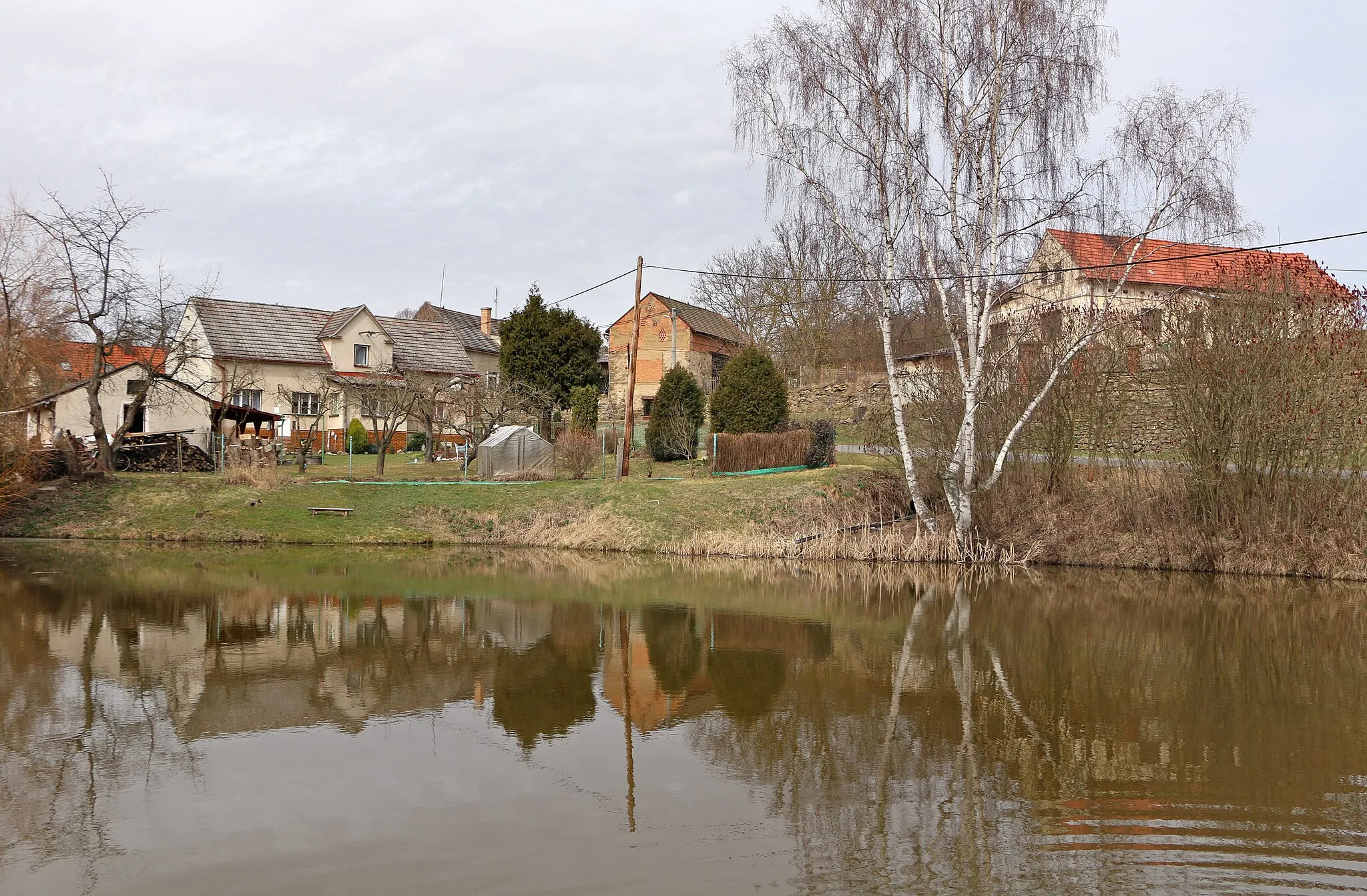 Photo showing: Lower pond in Rozněvice, part of Křelovice, Czech Republic.