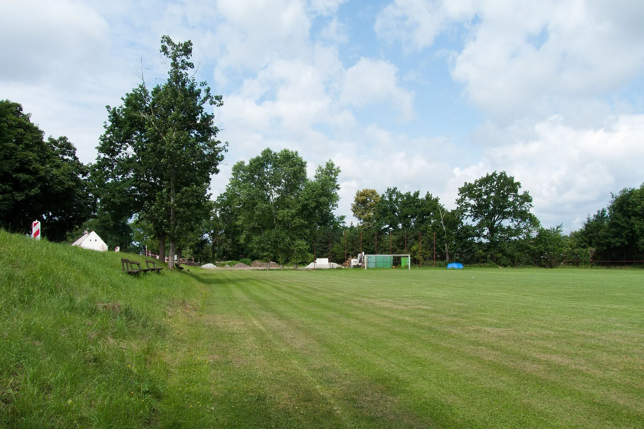 Photo showing: Football pitch in the village of Úsilné, České Budějovice District, Czech Republic.