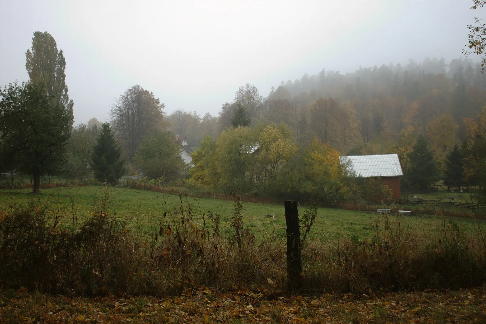 Photo showing: Some buildings in the village of Burkvíz near Město Albrechtice, Moravian-Silesian Region, CZ