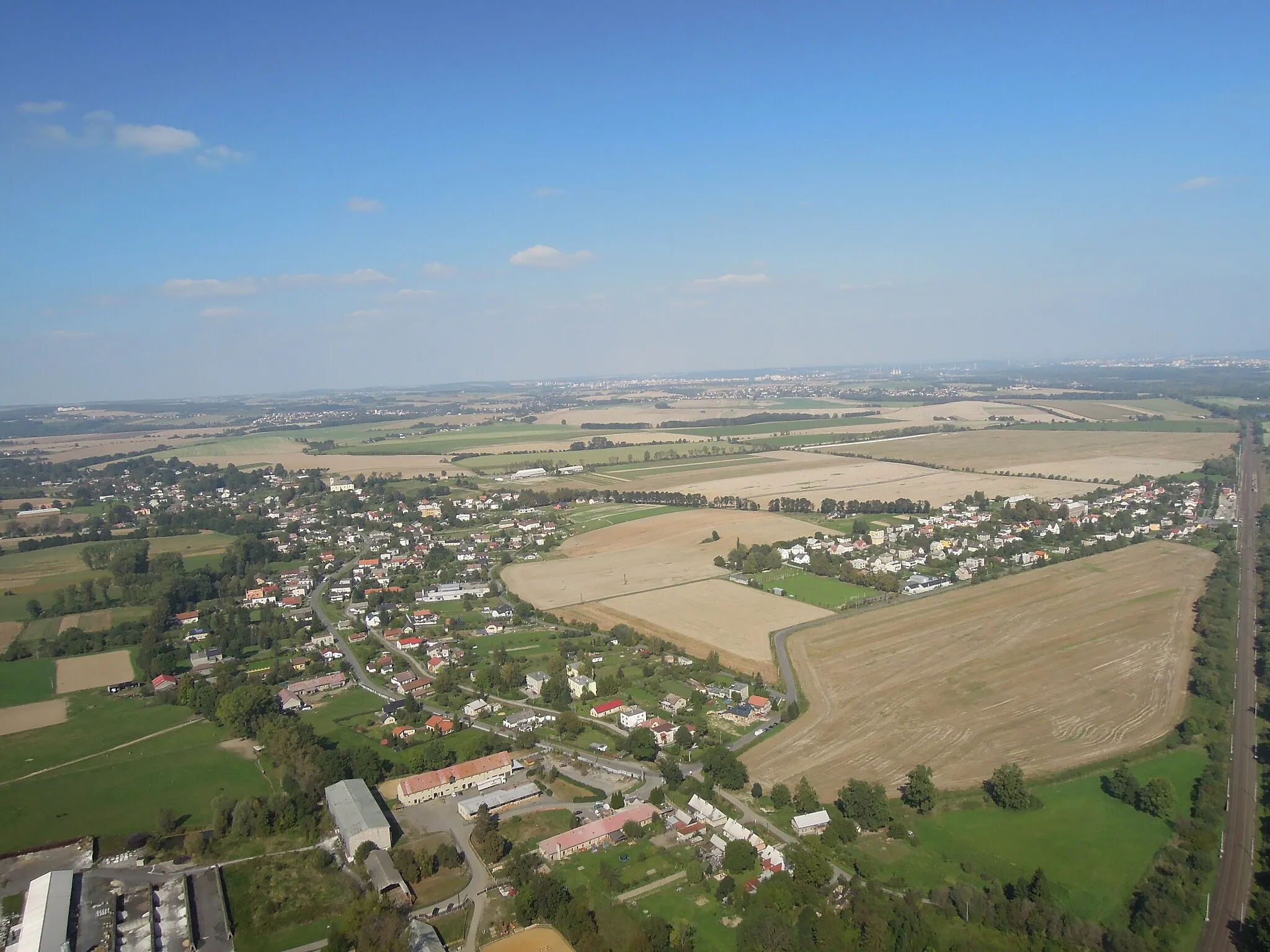 Photo showing: View of Jistebník, Moravian–Silesian Region, Czech Republic; photo was taken from Robinson R44 helicopter