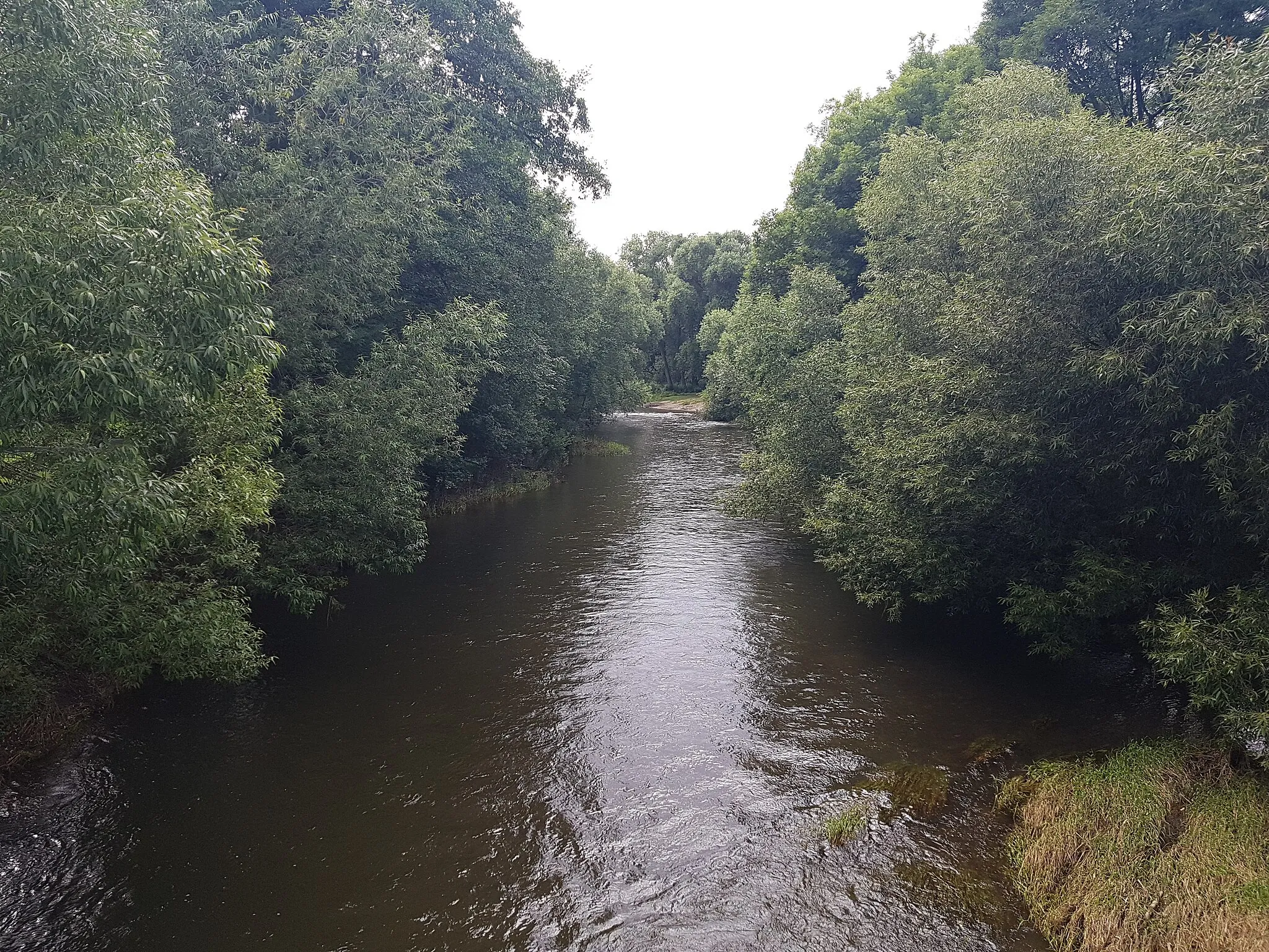 Photo showing: Przejście graniczne Dzierżkowice-Držkovice. Widok z mostu granicznego na rzekę Opawę.