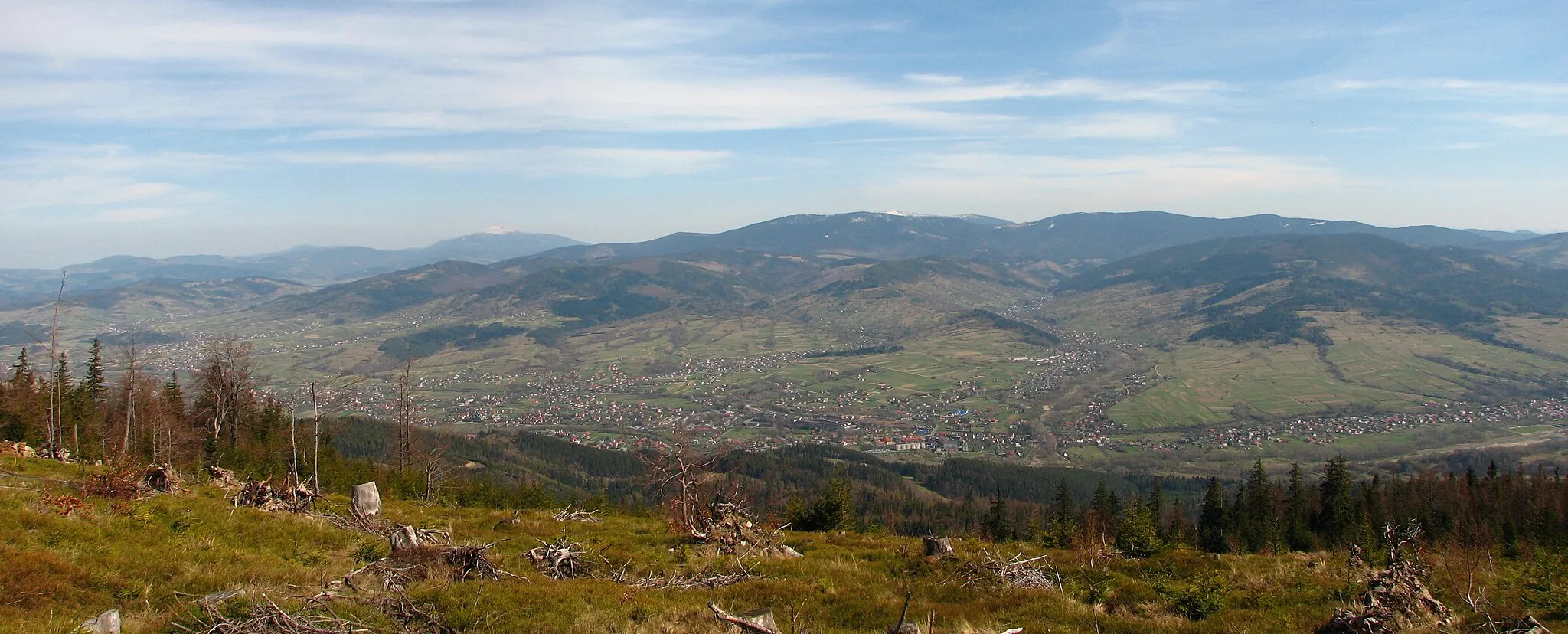 Photo showing: Węgierska Górka, Cisiec i Żabnica, widok z Glinnego