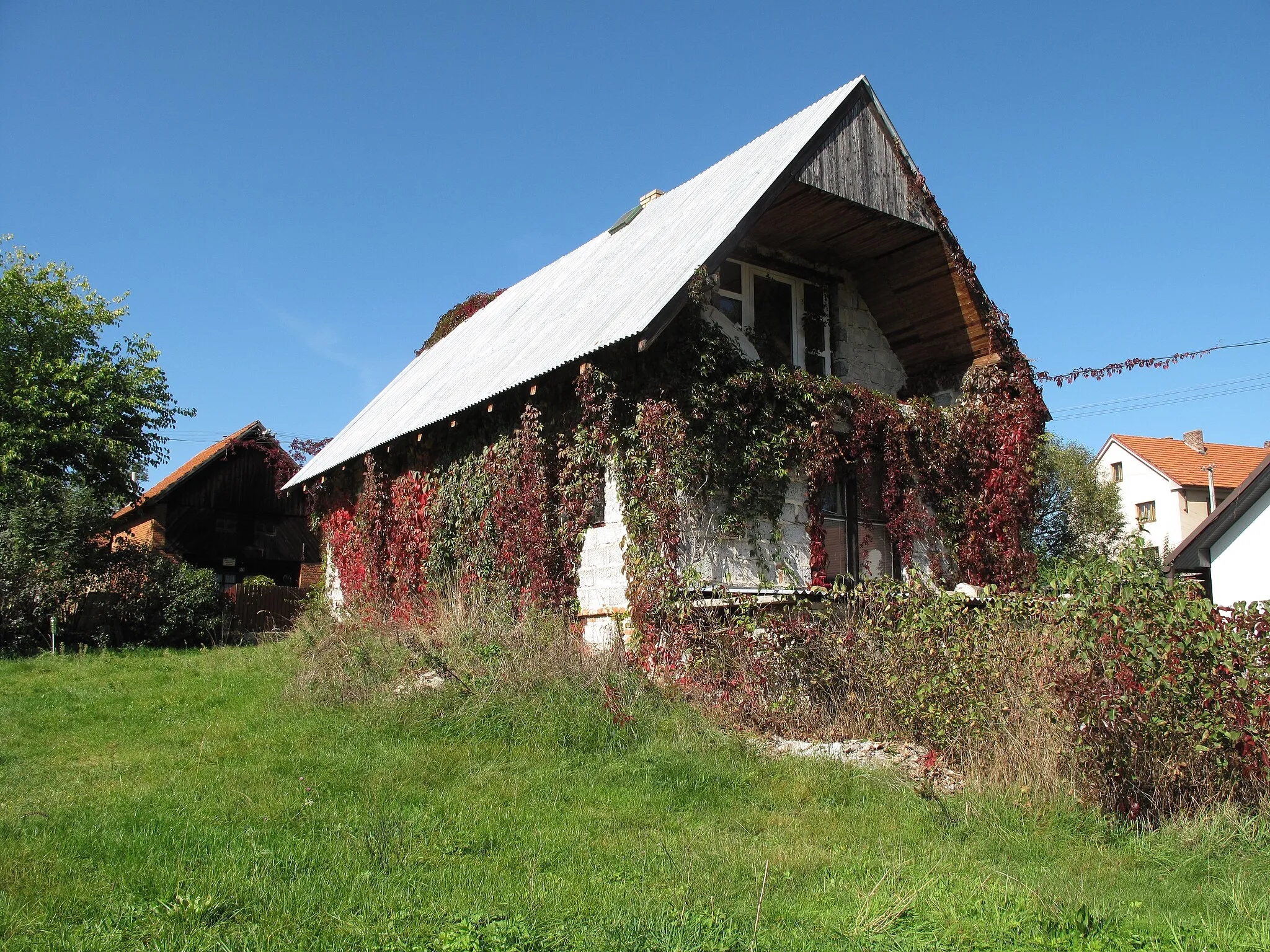 Photo showing: A house overgrown with suckersin Vranice. Kutná Hora District, Czech Republic.