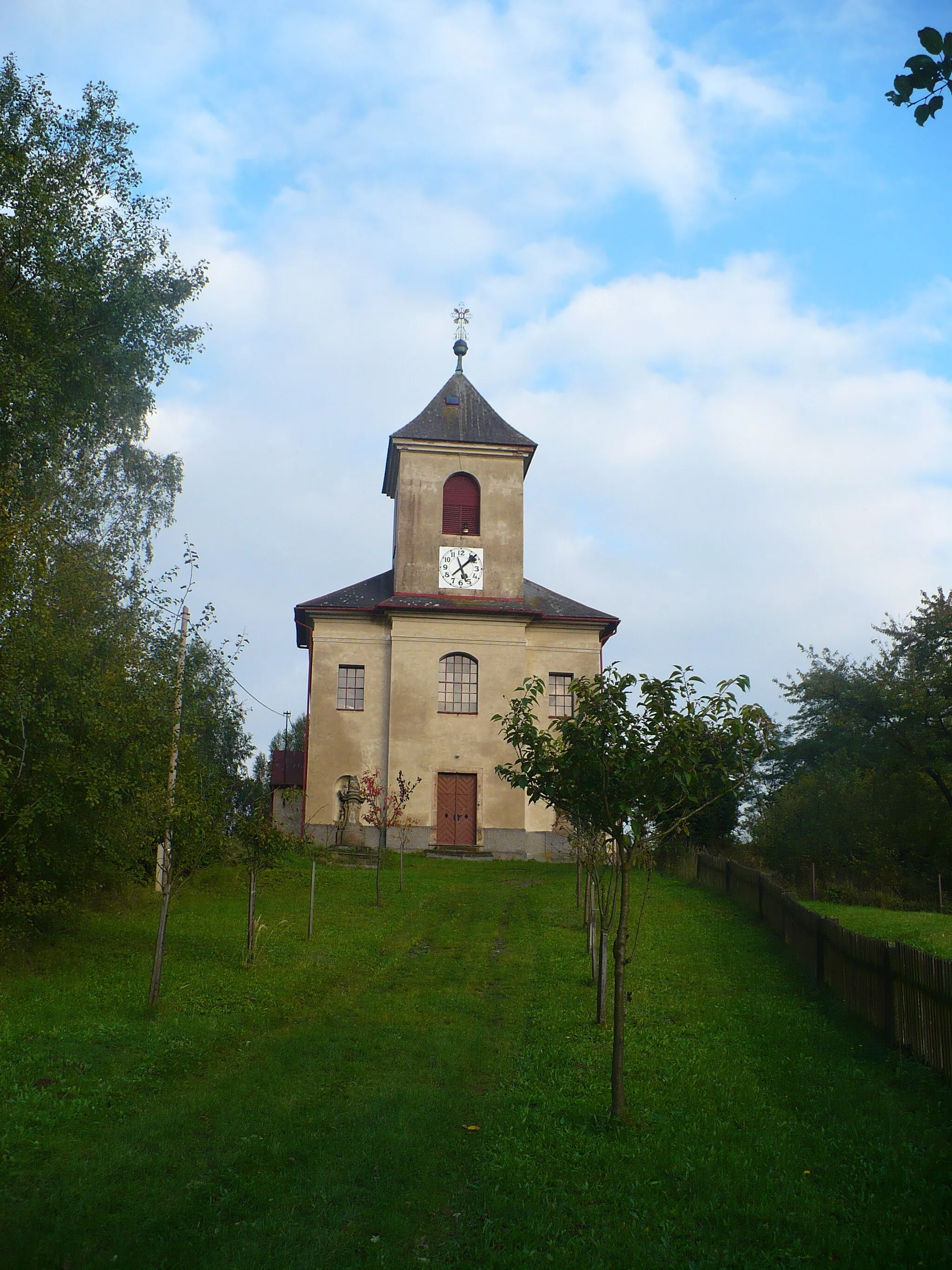 Photo showing: Kostel sv. Jana Křitele v Horní Dobrouči, pohled odspoda