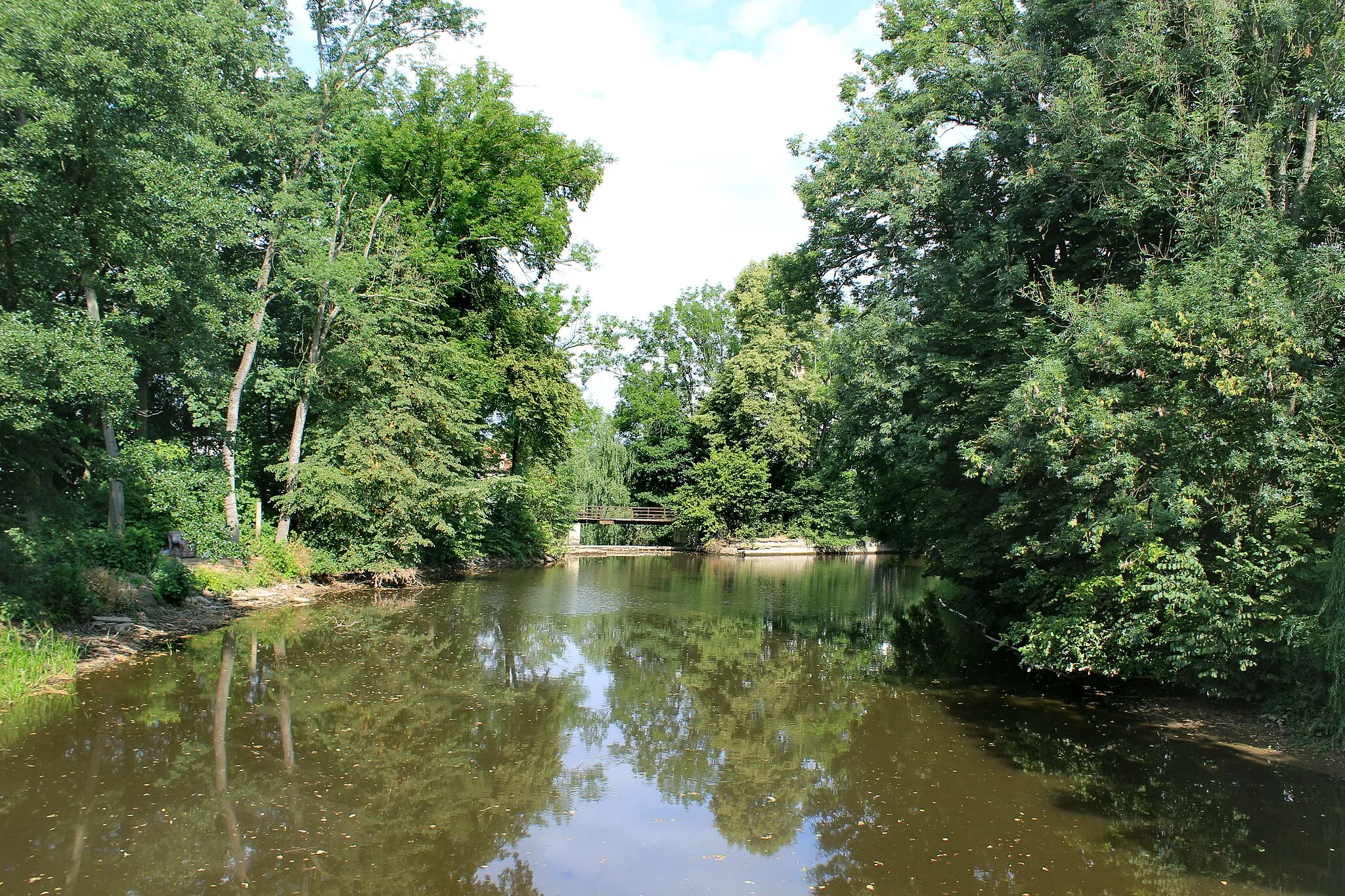 Photo showing: Černá struha river in Bašta, part of Starý Kolín, Czech Republic.