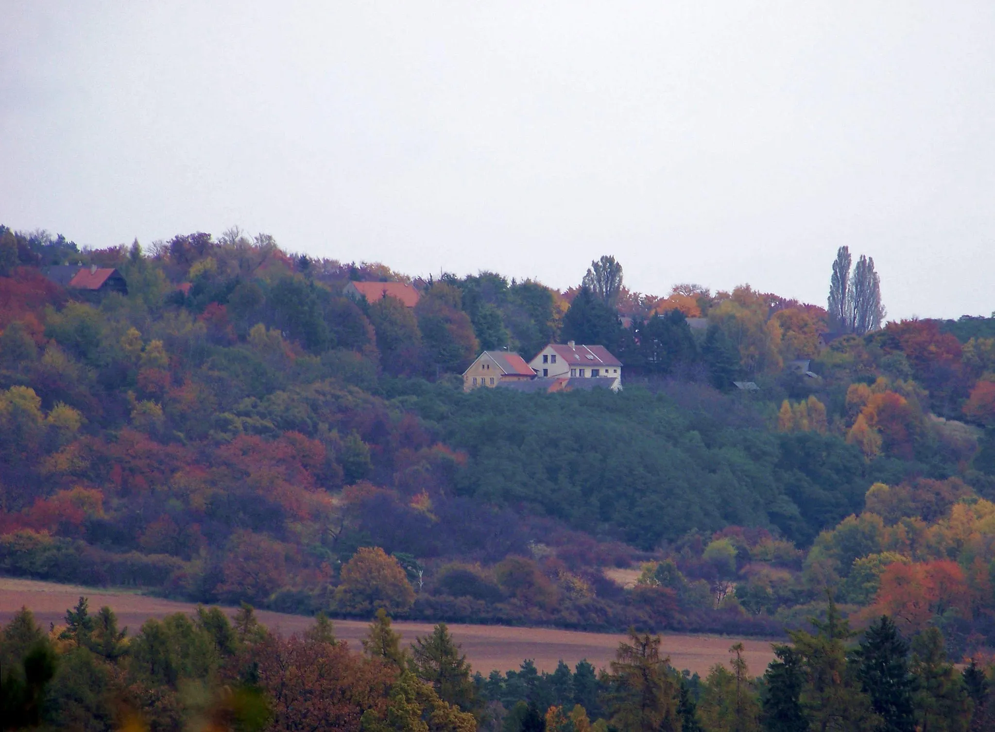 Photo showing: Mšeno, Mělník District, Central Bohemian Region, the Czech Republic. Landscape protected area of Kokořín. A view of Libovice from Vyhlídky.