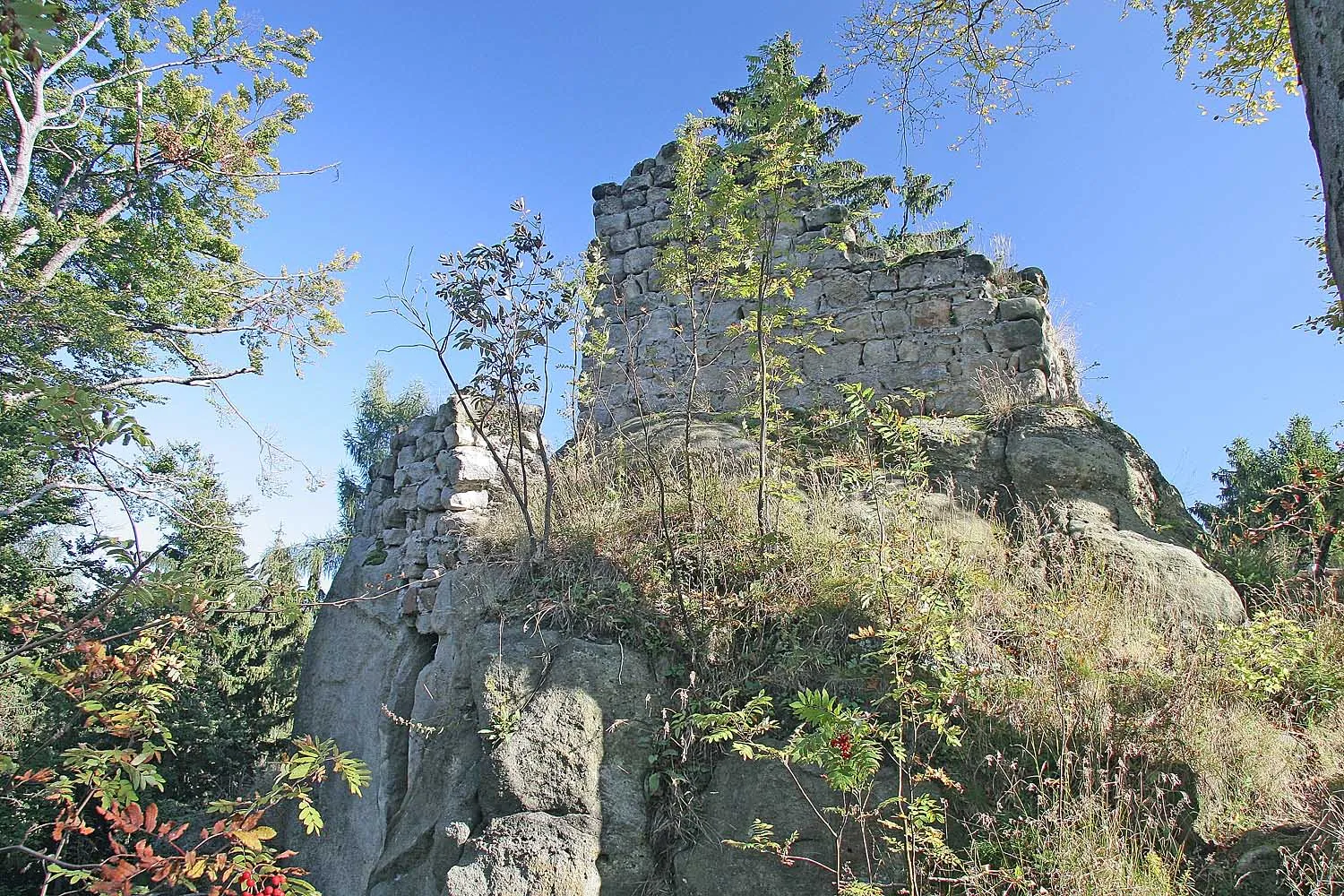 Photo showing: Ruine der Burg Karlsfried near Town Zittau in Sachsen, Germany
autor: Prazak

date: 22. 9. 2006
