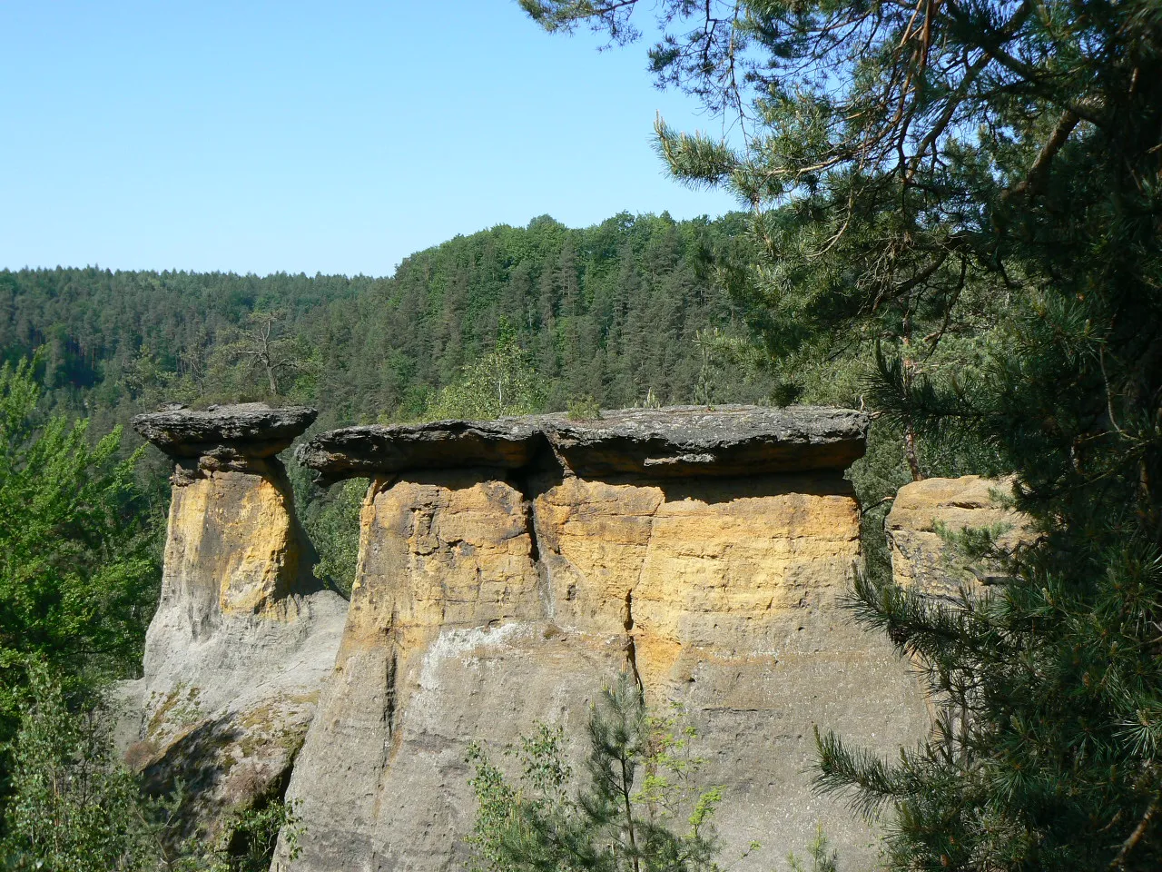Photo showing: Mšenské pokličky - geologický útvar vzniklý zvětráváním vrstev pod odolnějšími železitými pískovci