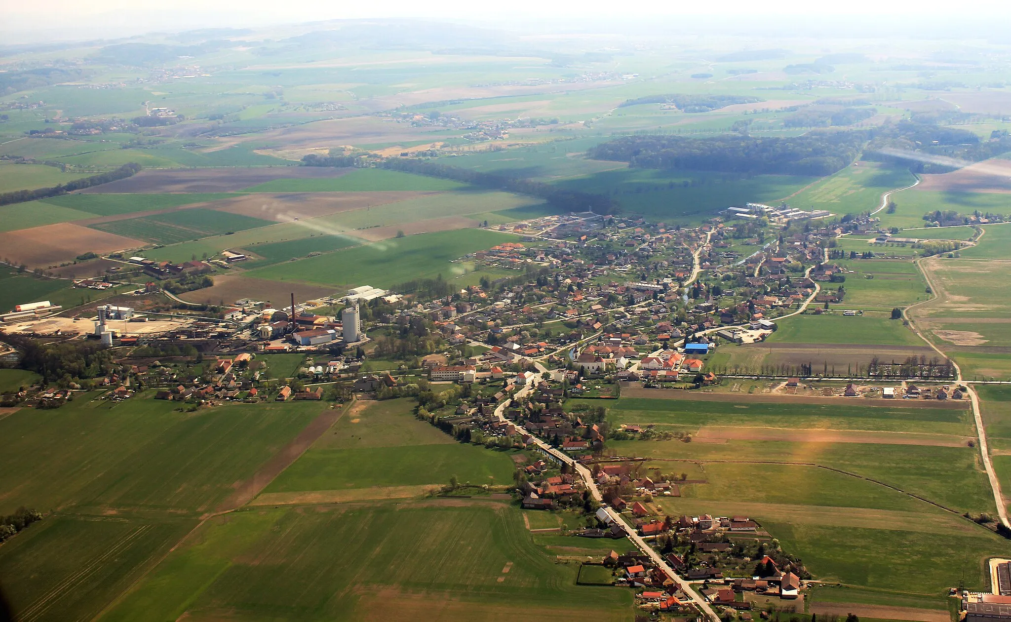 Photo showing: Small town České Meziříčí in Rychnov nad Kněžnou District from air, eastern Bohemia, Czech Republic