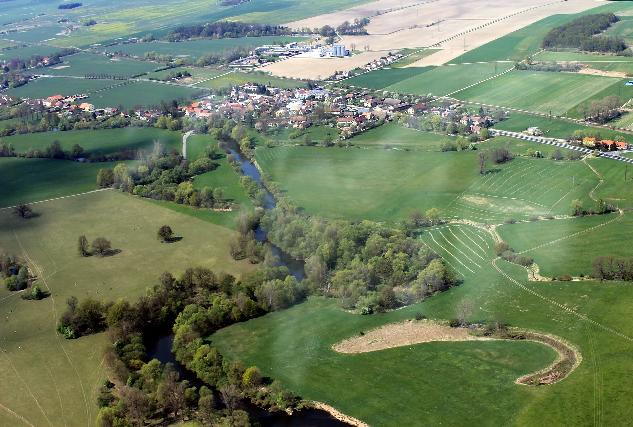 Photo showing: Village Nepasice, part of town Třebechovice pod Orebem from air, eastern Bohemia, Czech Republic