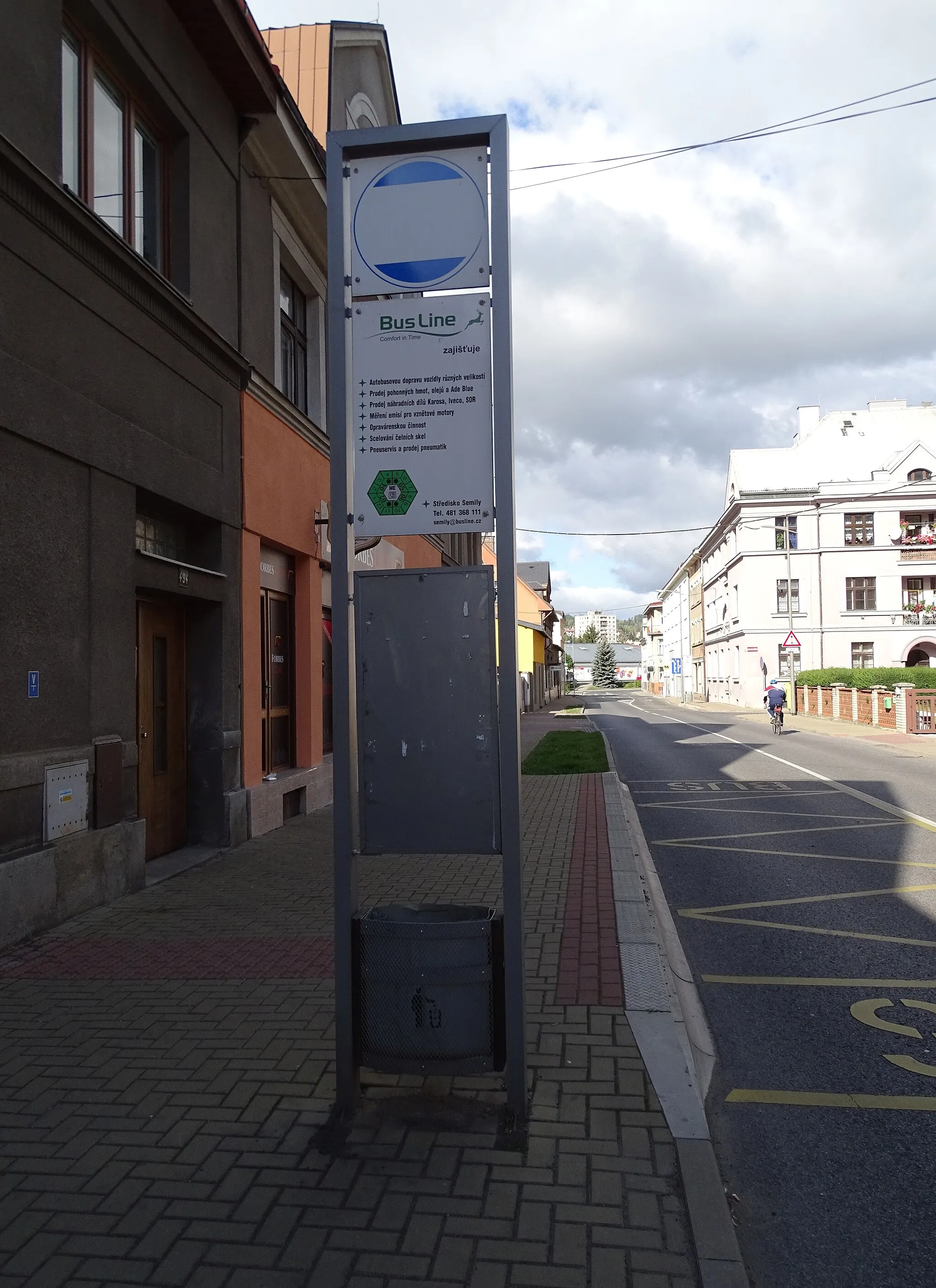 Photo showing: Semily, Semily District, Liberec Region, Czechia. Tyršova street, bus stop "Semily, Tyršova".