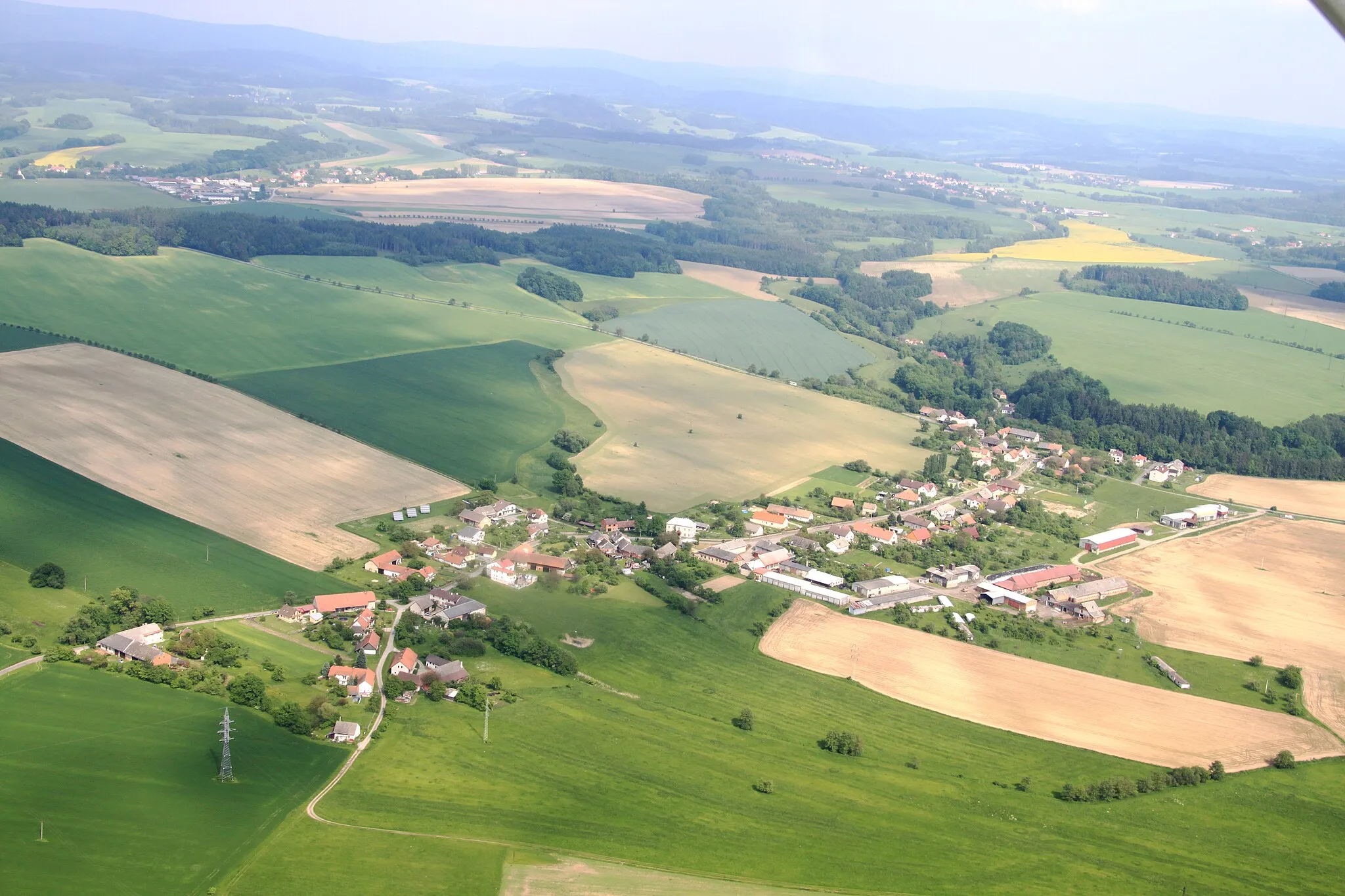 Photo showing: Village Val near of town Dobruška from air, eastern Bohemia, Czech Republic