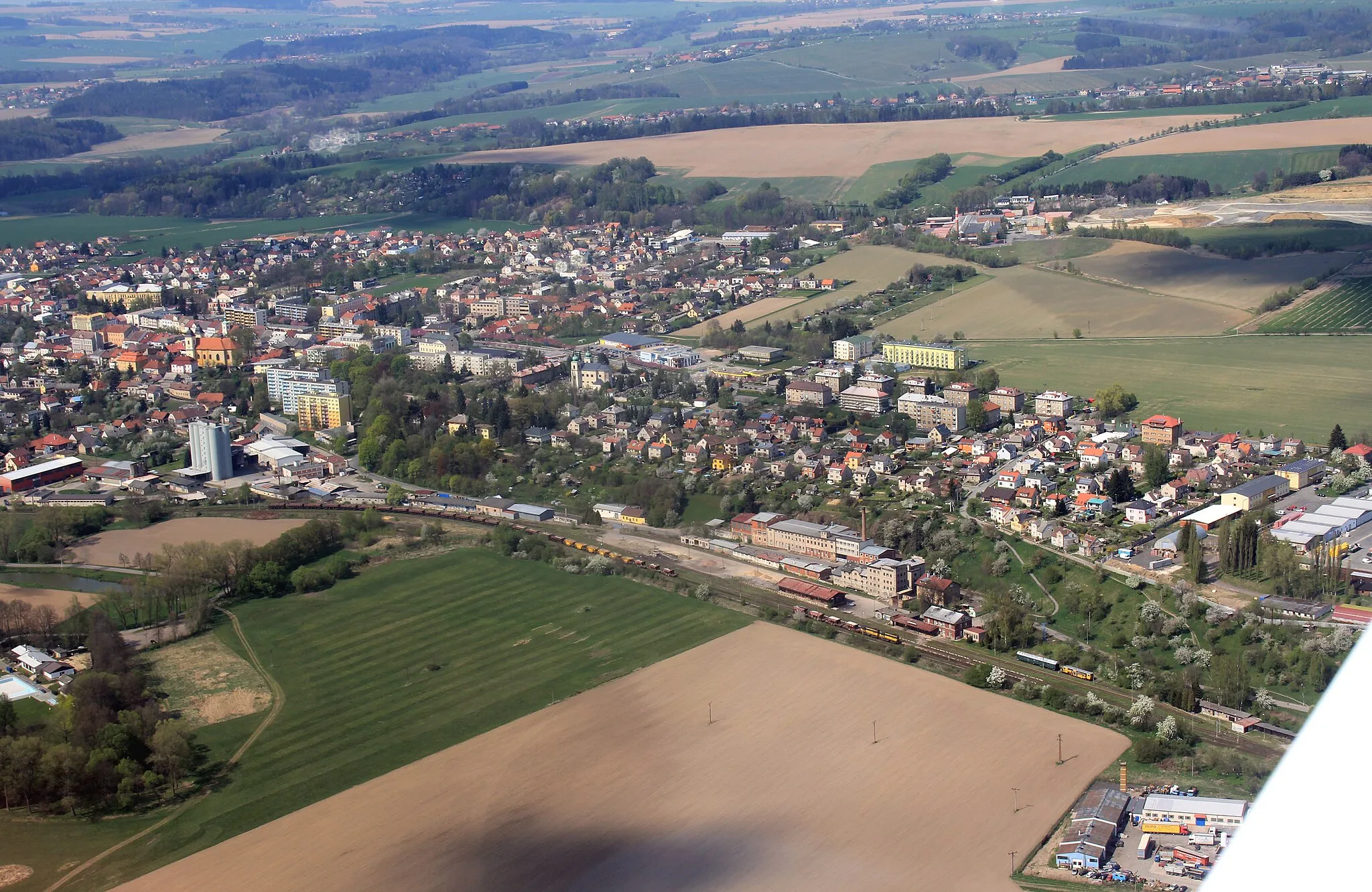 Photo showing: Small town Kostelec nad Orlicí from air, eastern Bohemia, Czech Republic