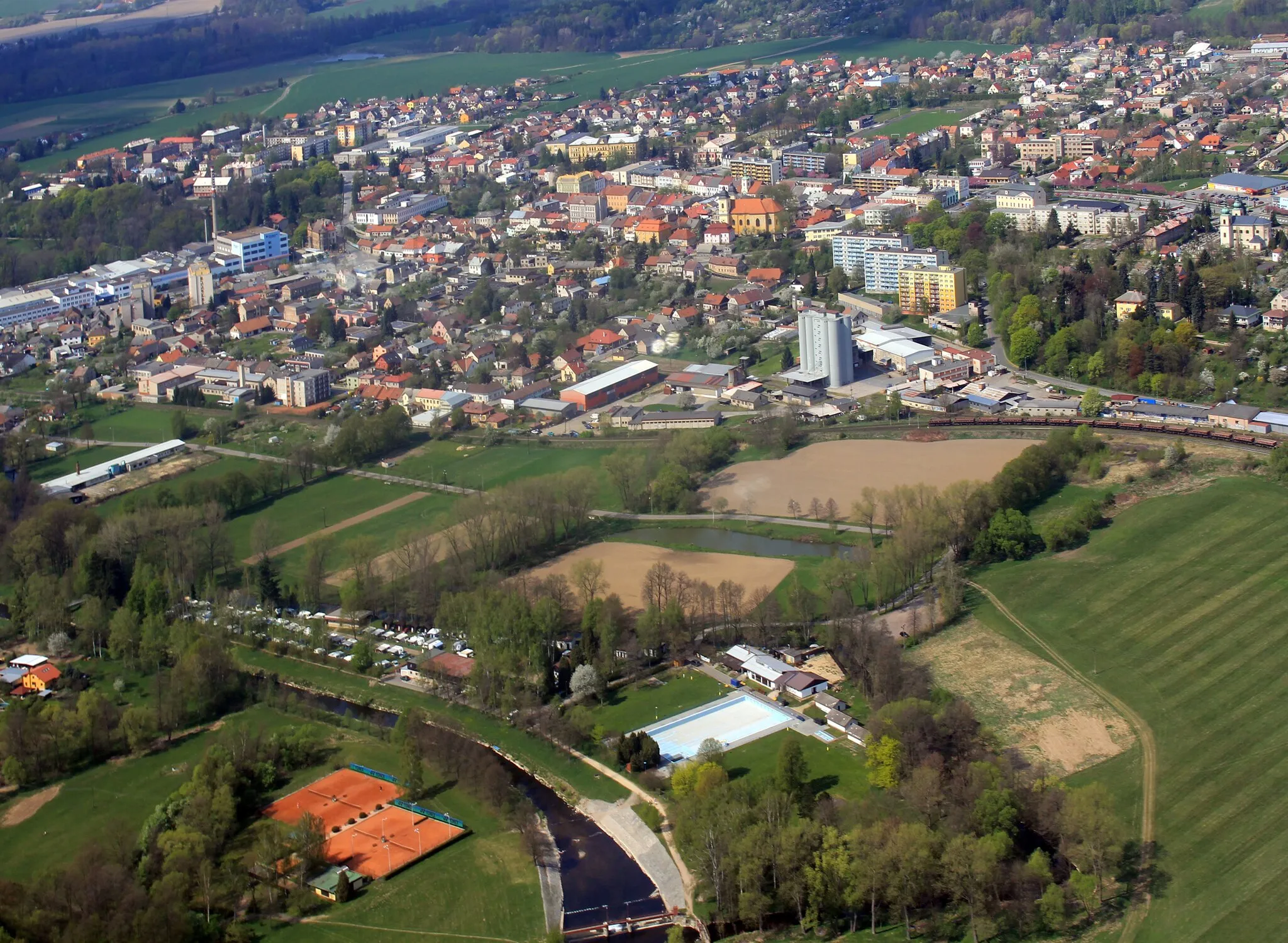 Photo showing: Small town Kostelec nad Orlicí from air, eastern Bohemia, Czech Republic
