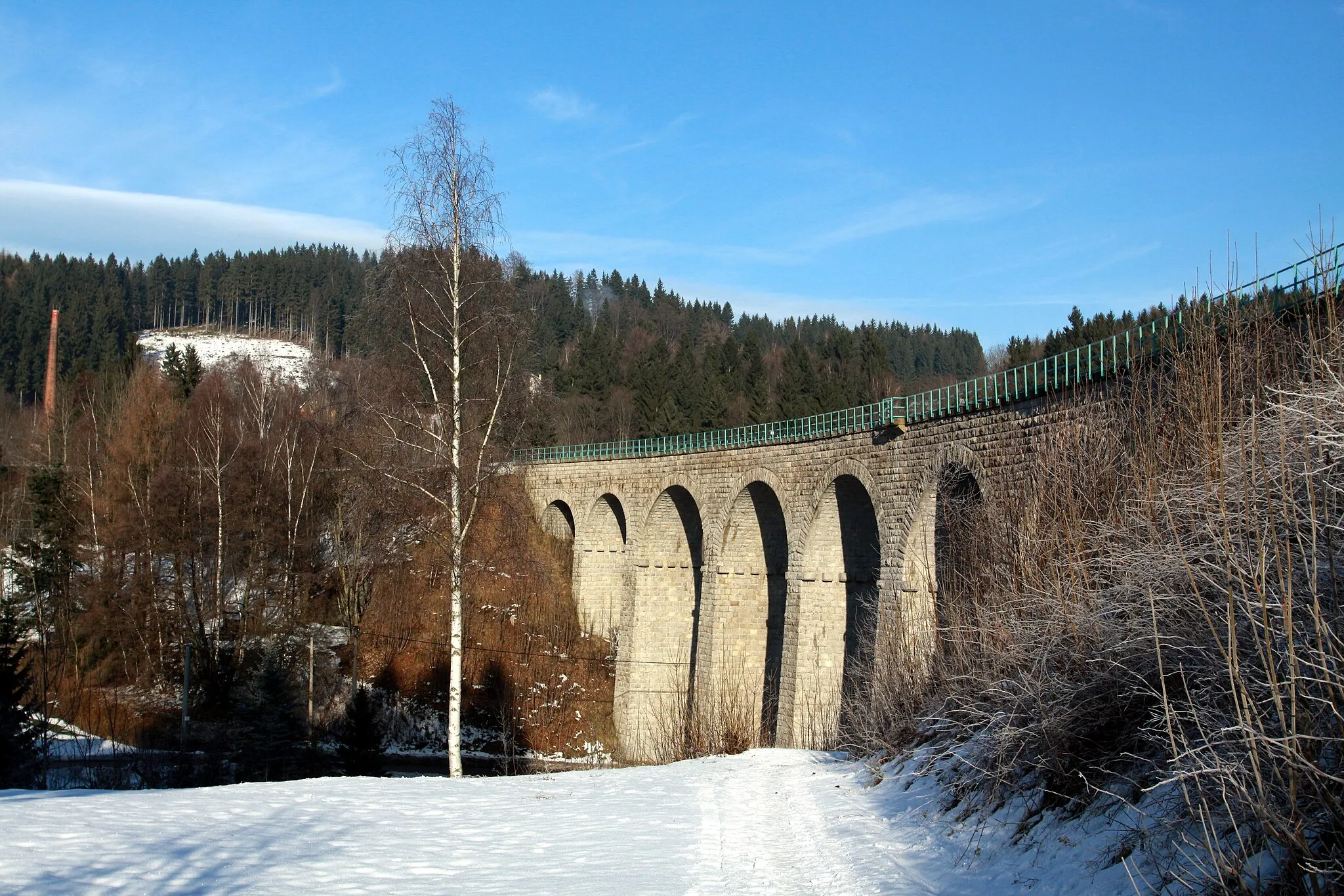 Photo showing: Railway viaduct Smržovka in Smržovka, Jablonec nad Nisou District, Czech Republic