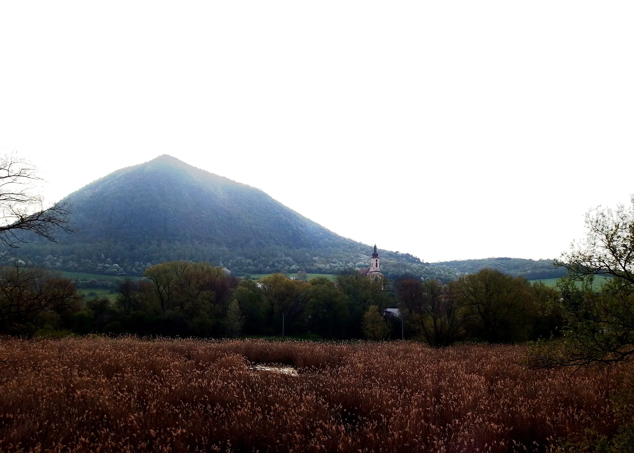 Photo showing: Obrnice, okres Most, část České Zlatníky. Pohled z vlaku, v pozadí hora Zlatník.