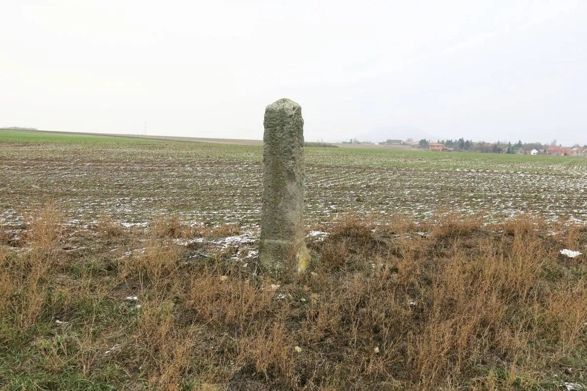 Photo showing: Milestone in Račiněves in Litoměřice District – entry no. 24248.