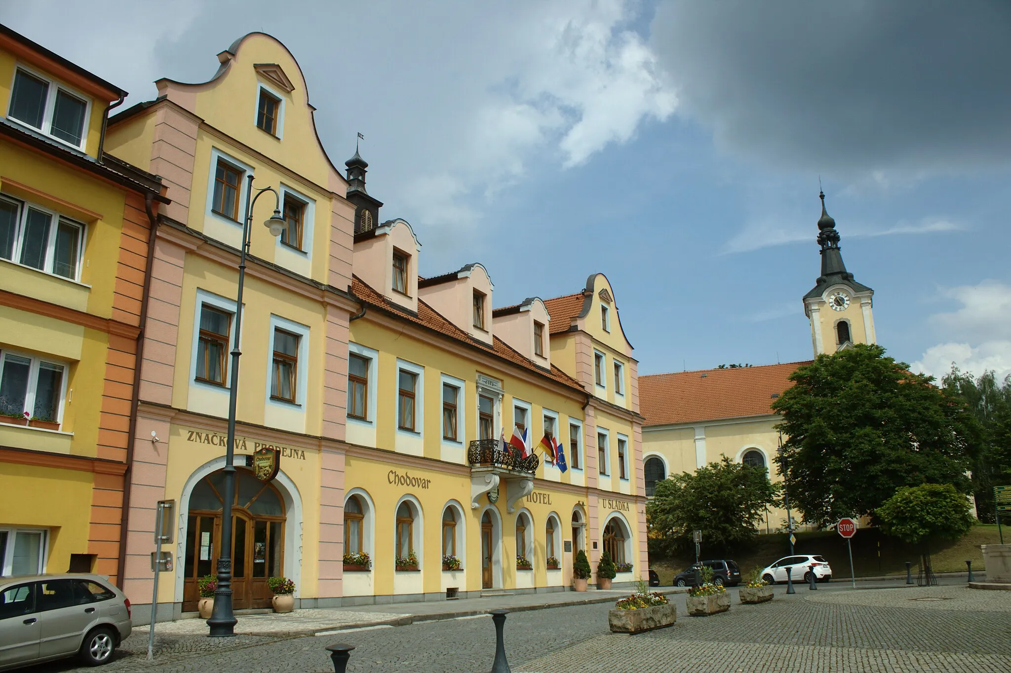 Photo showing: A hotel at the main square in Chodová Planá