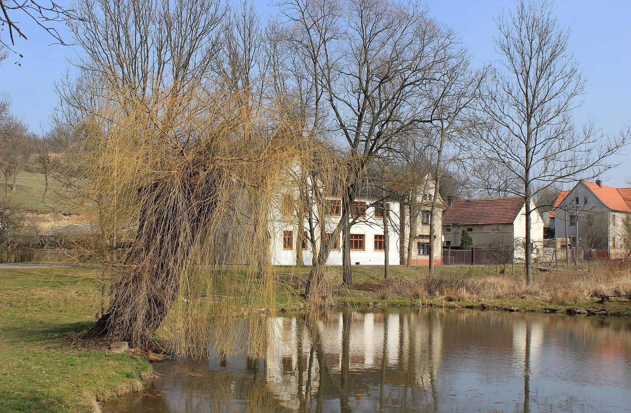 Photo showing: Common pond in Hokov, part of Hořovičky village, Czech Republic.