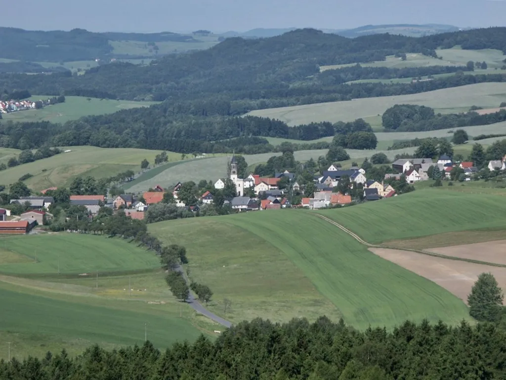 Photo showing: Panorama of Saupsdorf, a small village in the Saxon Switzerland.