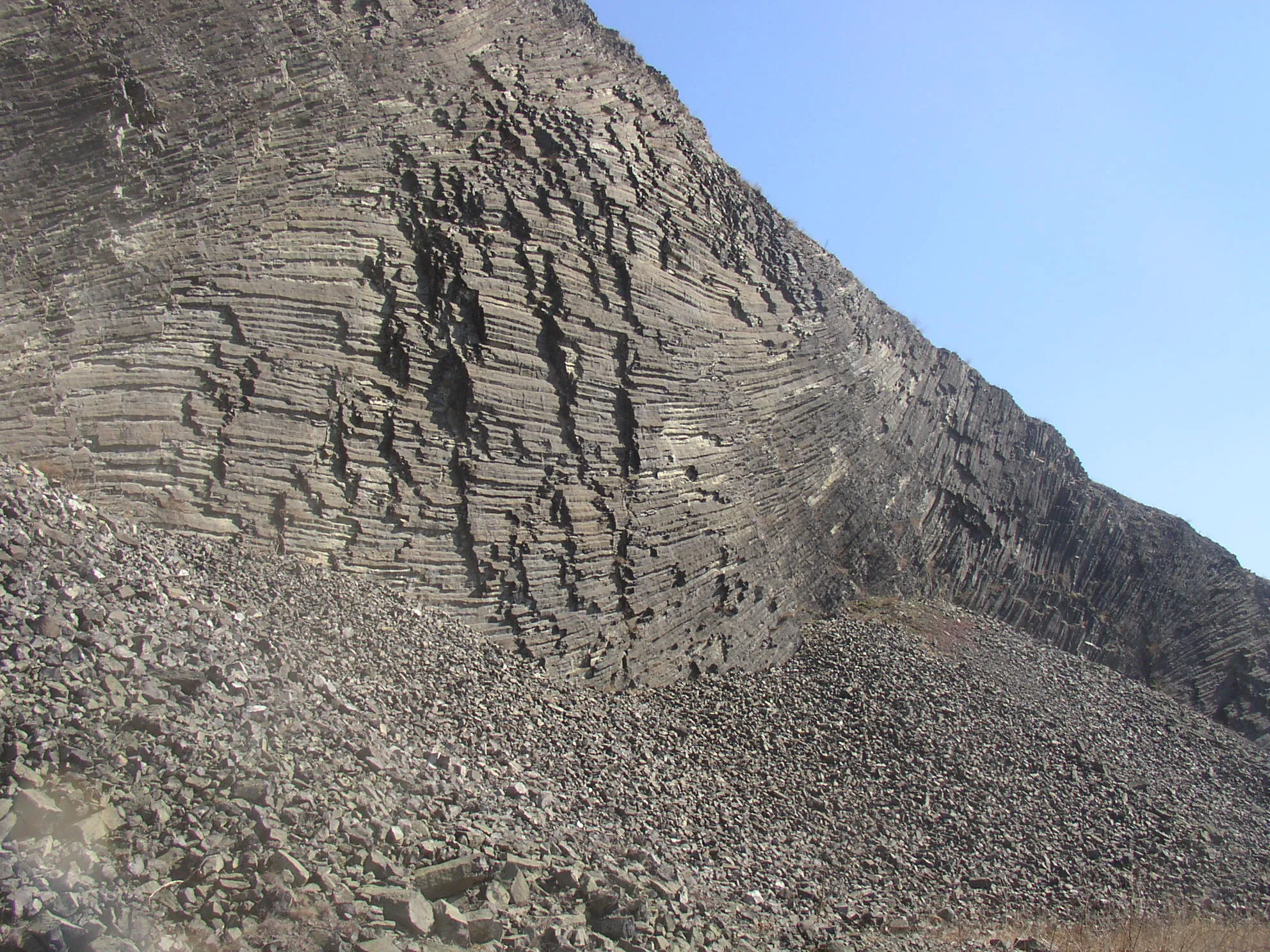 Photo showing: Radobýl hill near Litoměřice, Czech Republic. Basalt columns uncovered in an abandoned quarry.