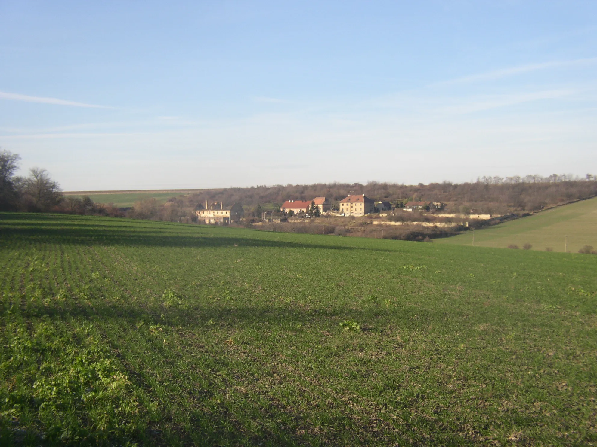 Photo showing: Village of Holousy, part of Třebusice municipality, Kladno District, Central Bohemian Region, Czech Republic. General view from ESE.