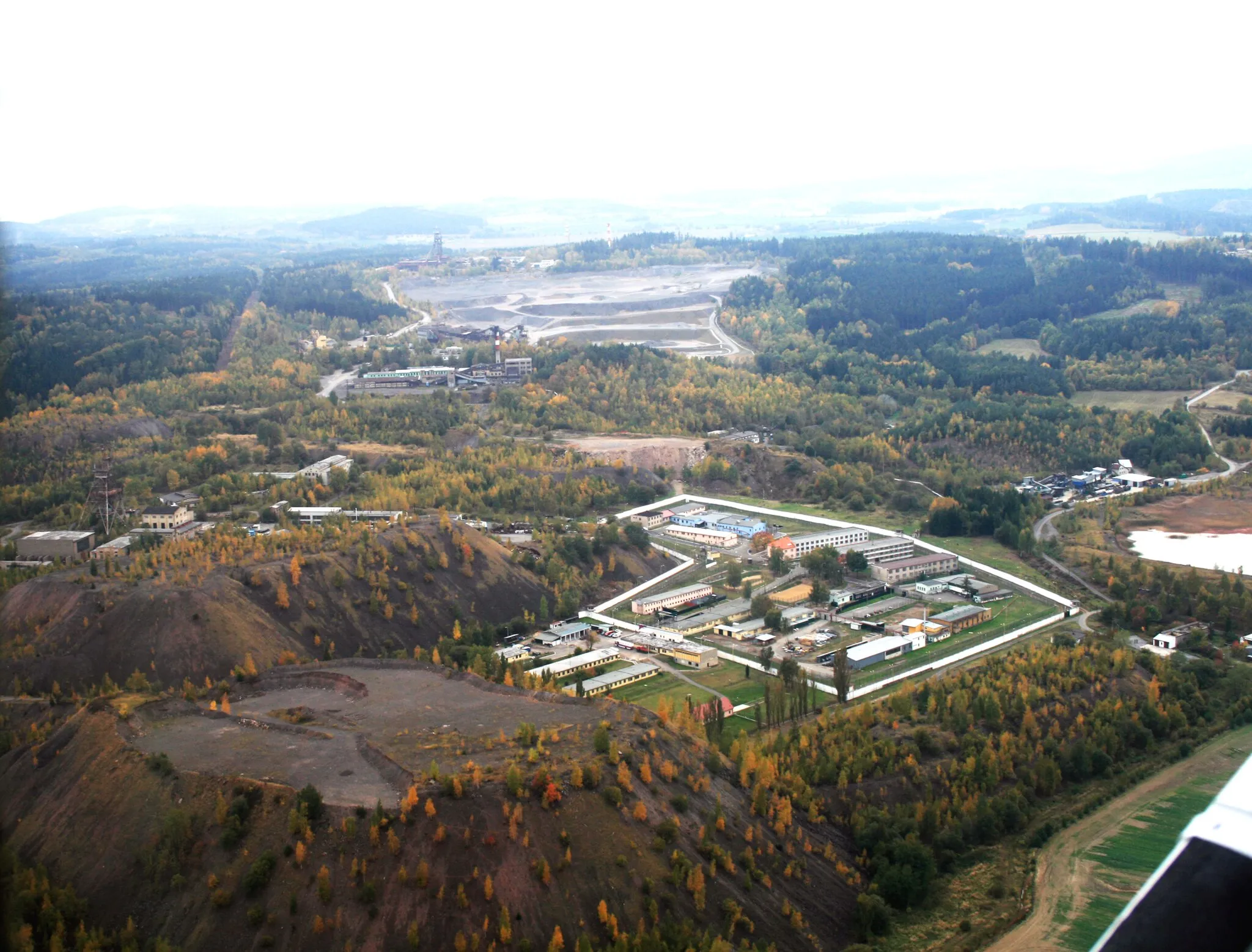Photo showing: Air photo of old ore mines near of Příbram in central Bohemia, Czech Republic