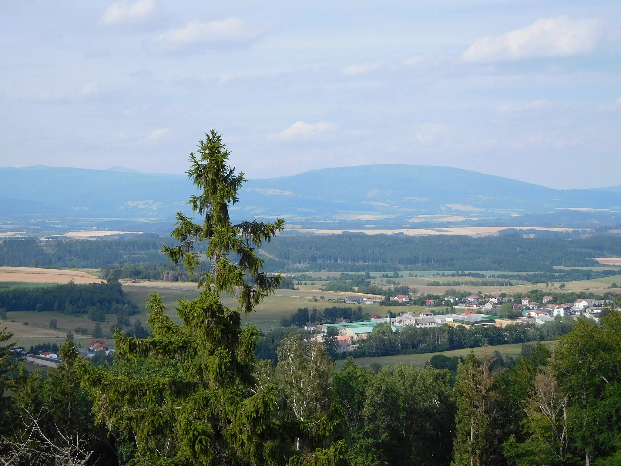 Photo showing: Vidochov - Kozinec, pohled na Krkonoše (v popředí Horka u Staré Paky, v pozadí vlevo Sněžka, uprostřed Černá hora)