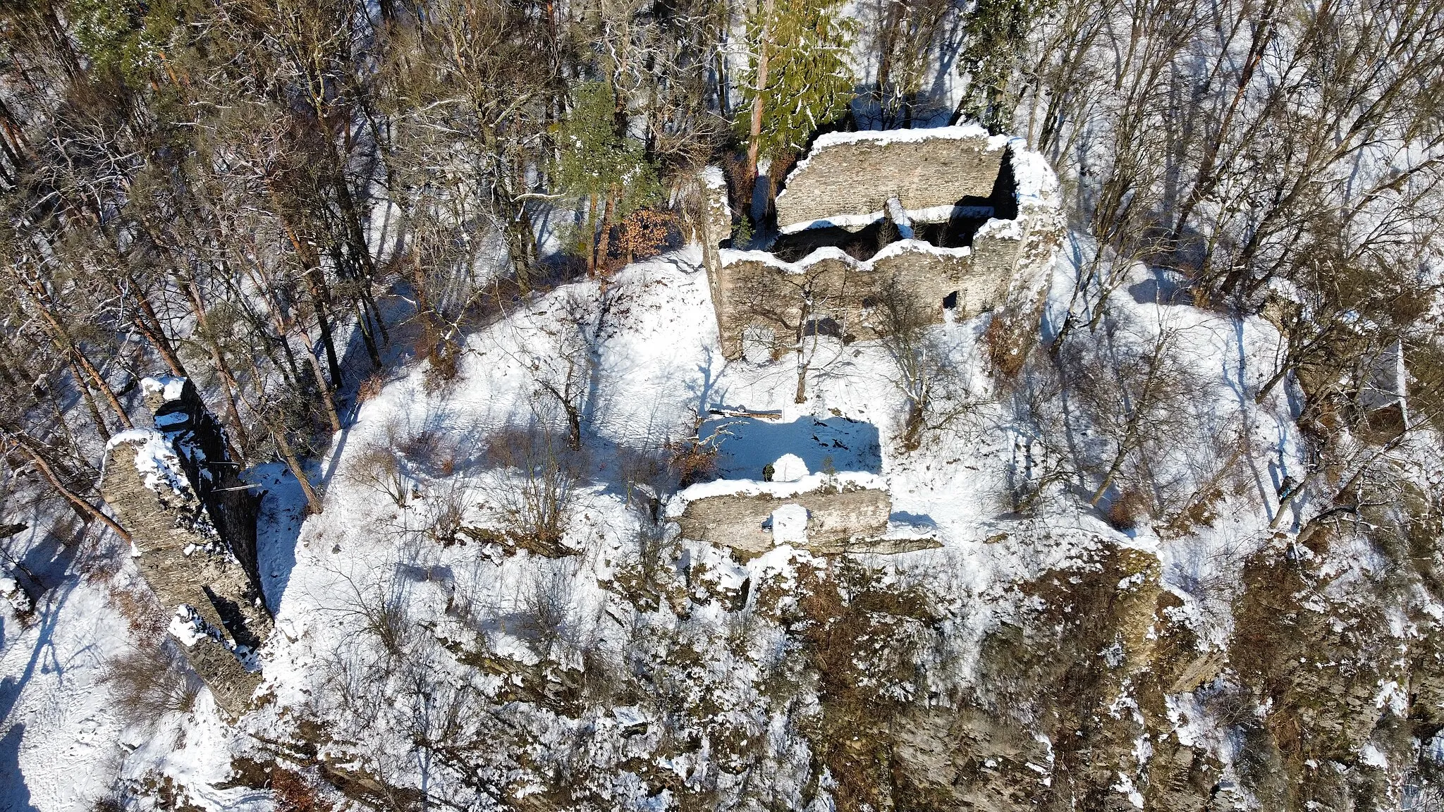 Photo showing: Letecká fotografie zříceniny hradu Zbořený Kostelec