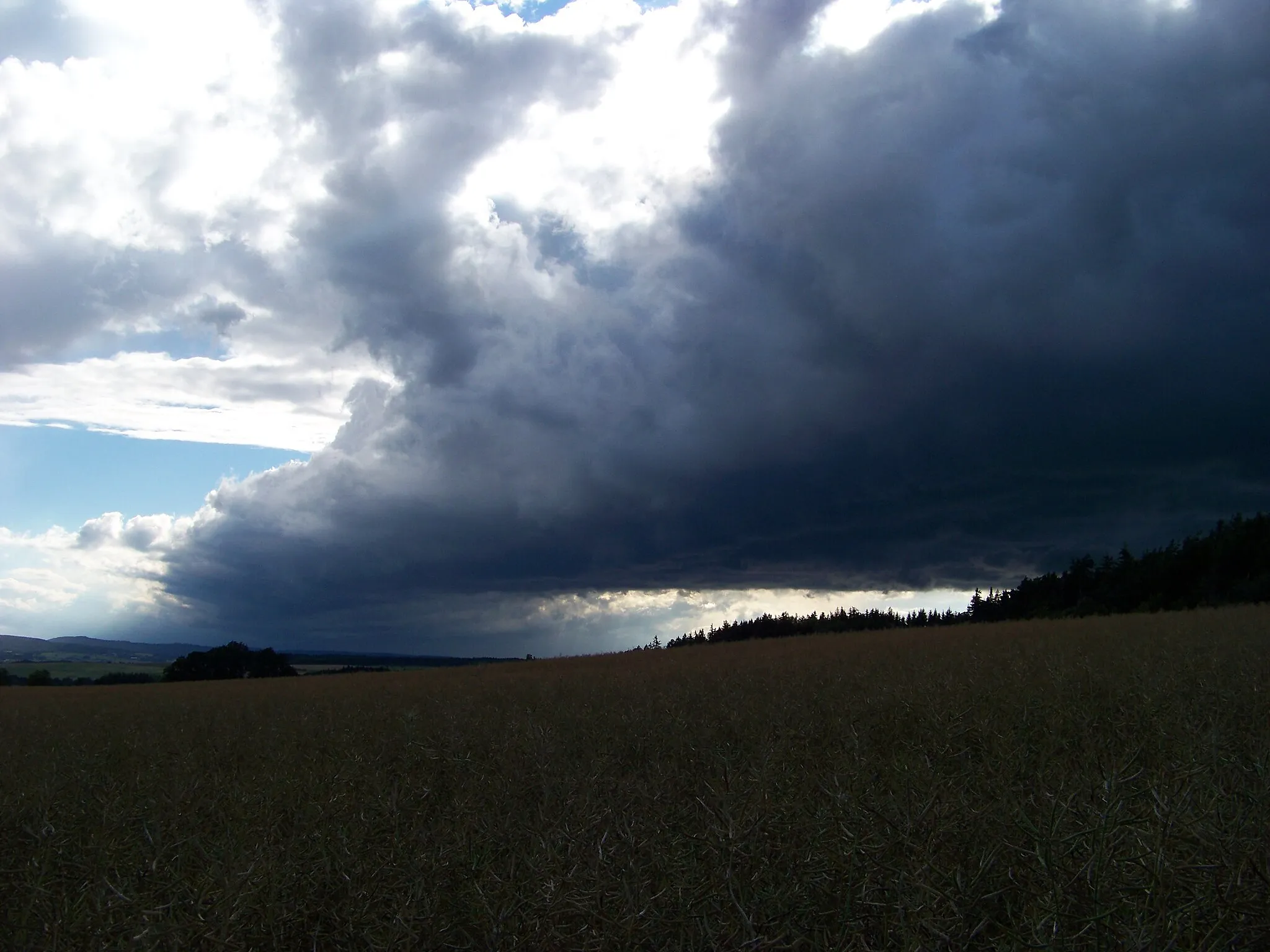 Photo showing: Příbram-Zavržice, Příbram District, Central Bohemian Region, the Czech Republic. A rain cloud.