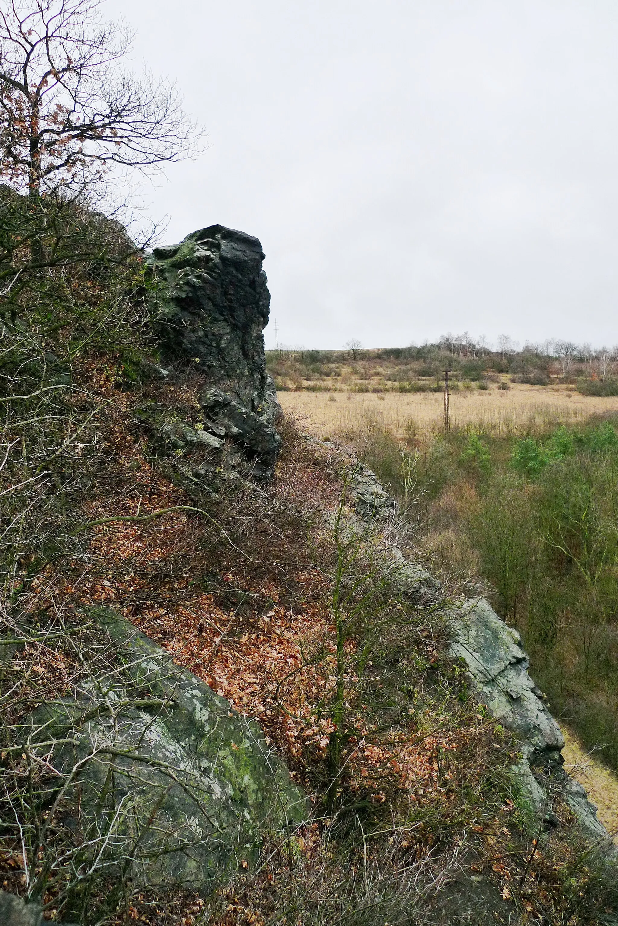 Photo showing: Natural monument Otvovická skála in Otvovice, Kladno District.