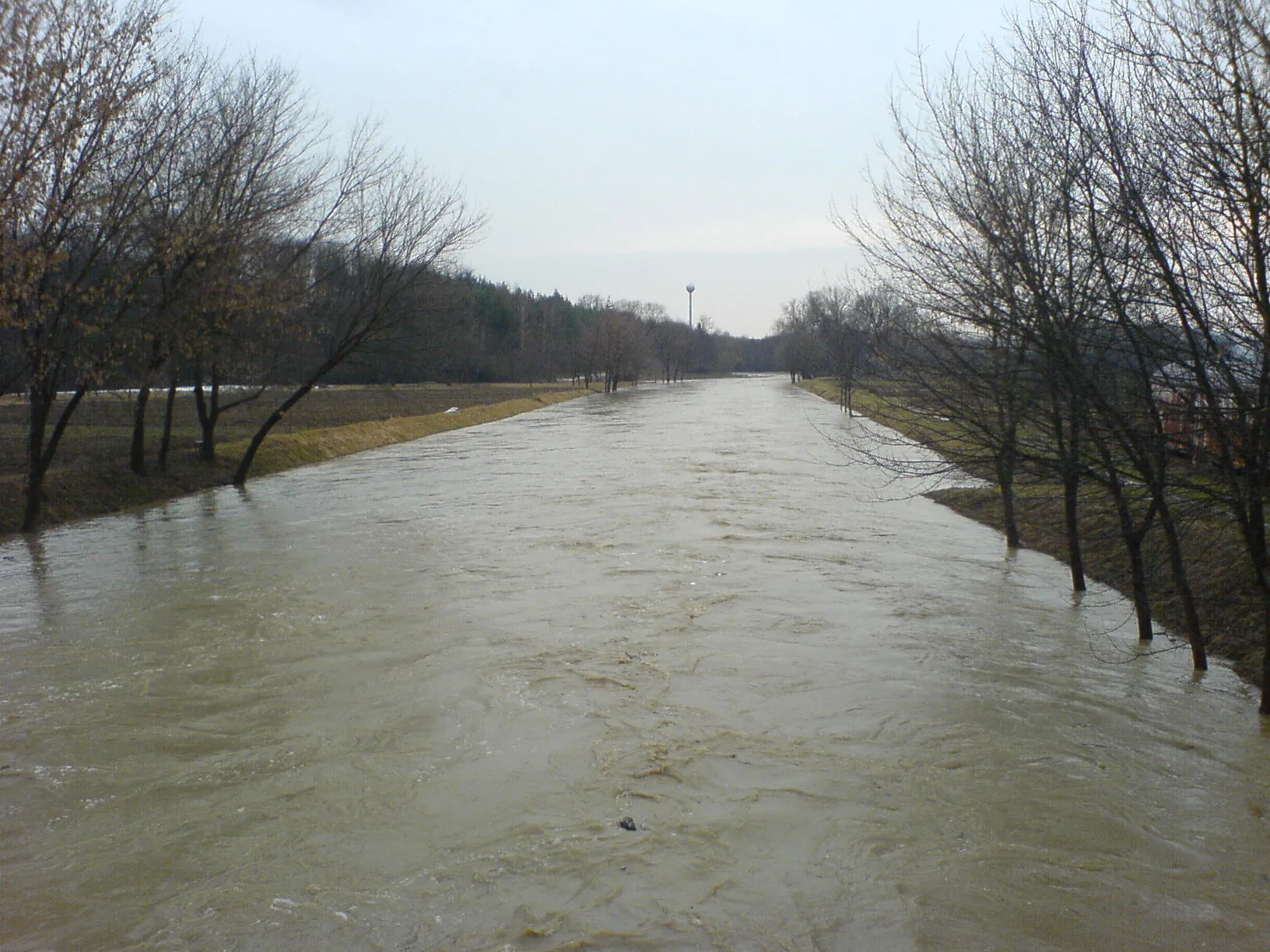 Photo showing: Rozvodněná Olšava v Uherském Brodě (část Újezdec)