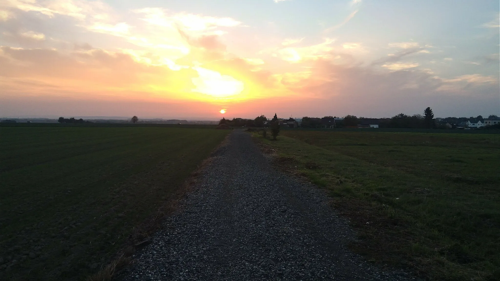 Photo showing: Západ slunce a cesta do místní části Dolánky.