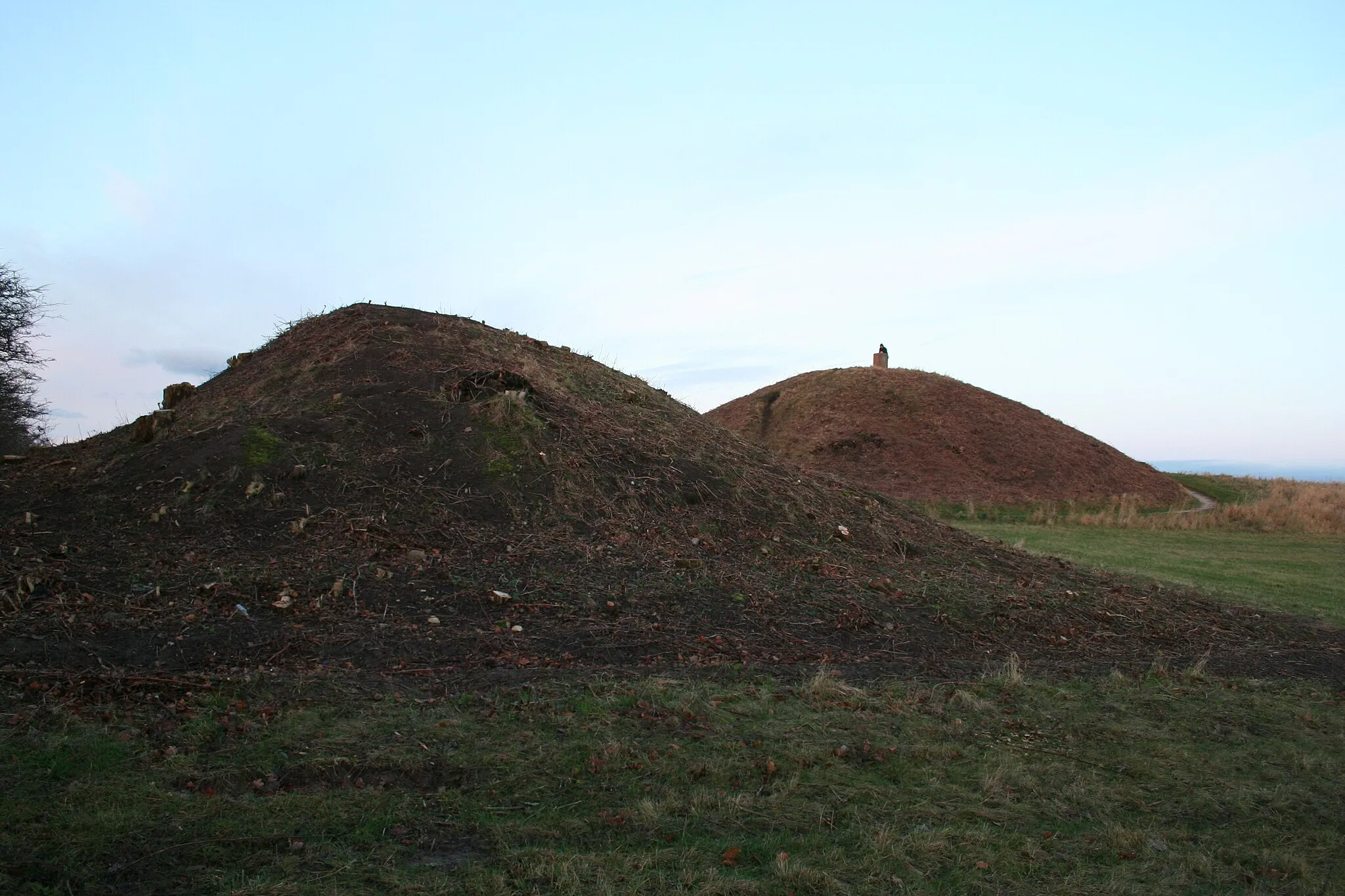 Photo showing: The barrow Little Maglehøj, Frederiksværk, Denmark, according to a recently completed reduction of vegetation. In the background the barrow Maglehøj.