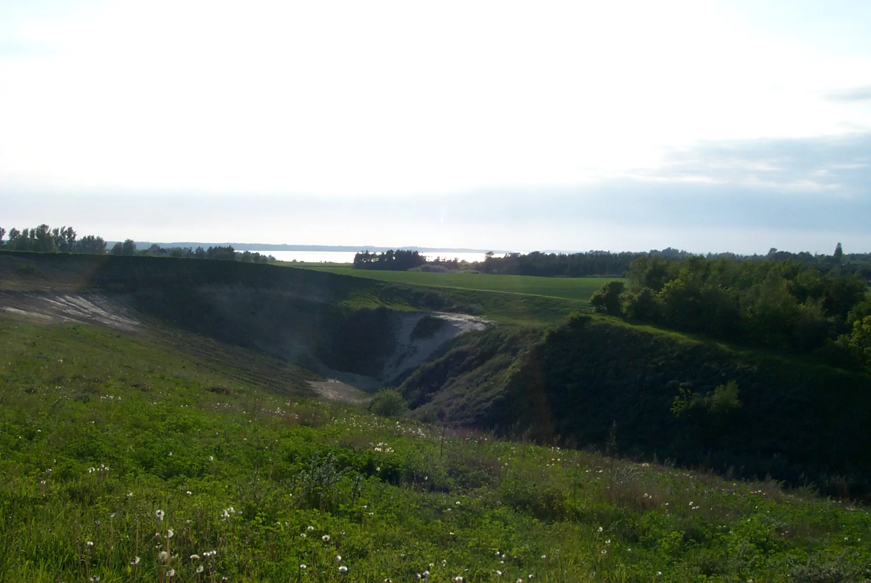 Photo showing: This is the gravel pit in Ølsted. It is not being used any more. In the background, you see Roskilde Fjord.