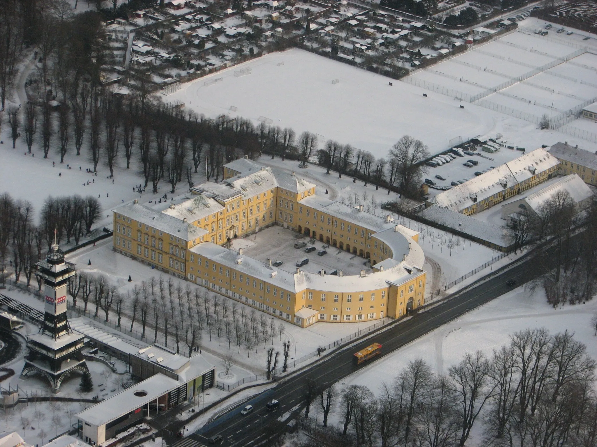 Photo showing: Frederiksberg Palace in Copenhagen viewed from the air on a winter day.