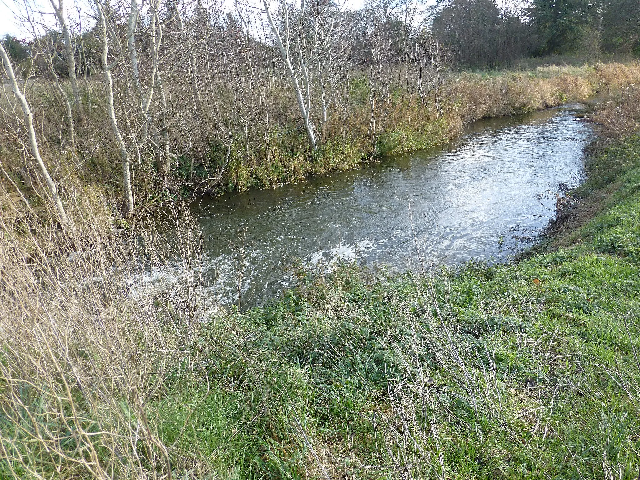 Photo showing: Havmølle Å er en knap 5 km lang å der danner forbindelsen mellem Stubbe Sø og Kattegat i Syddjurs Kommune på Djursland; Set mod øst