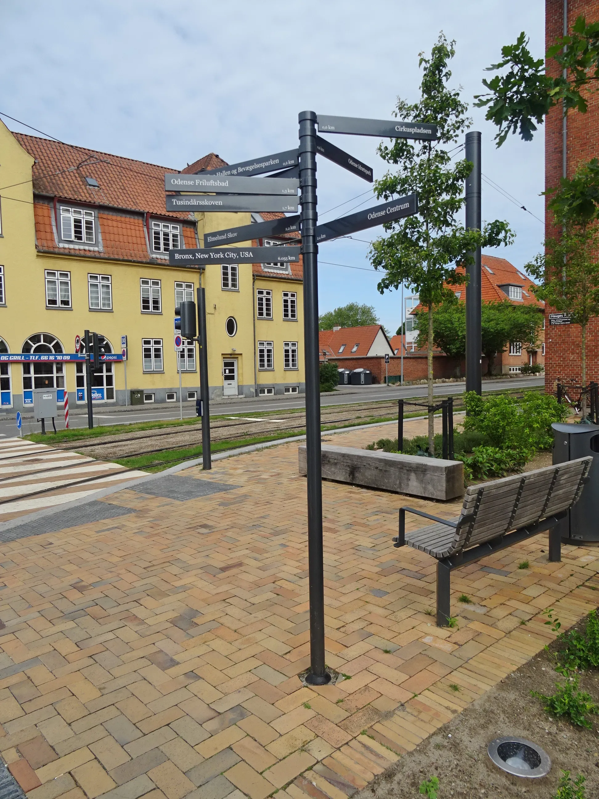 Photo showing: Directional signs for tourists at the corner of Hauges Plads and Stadionvej in Odense in Denmark.